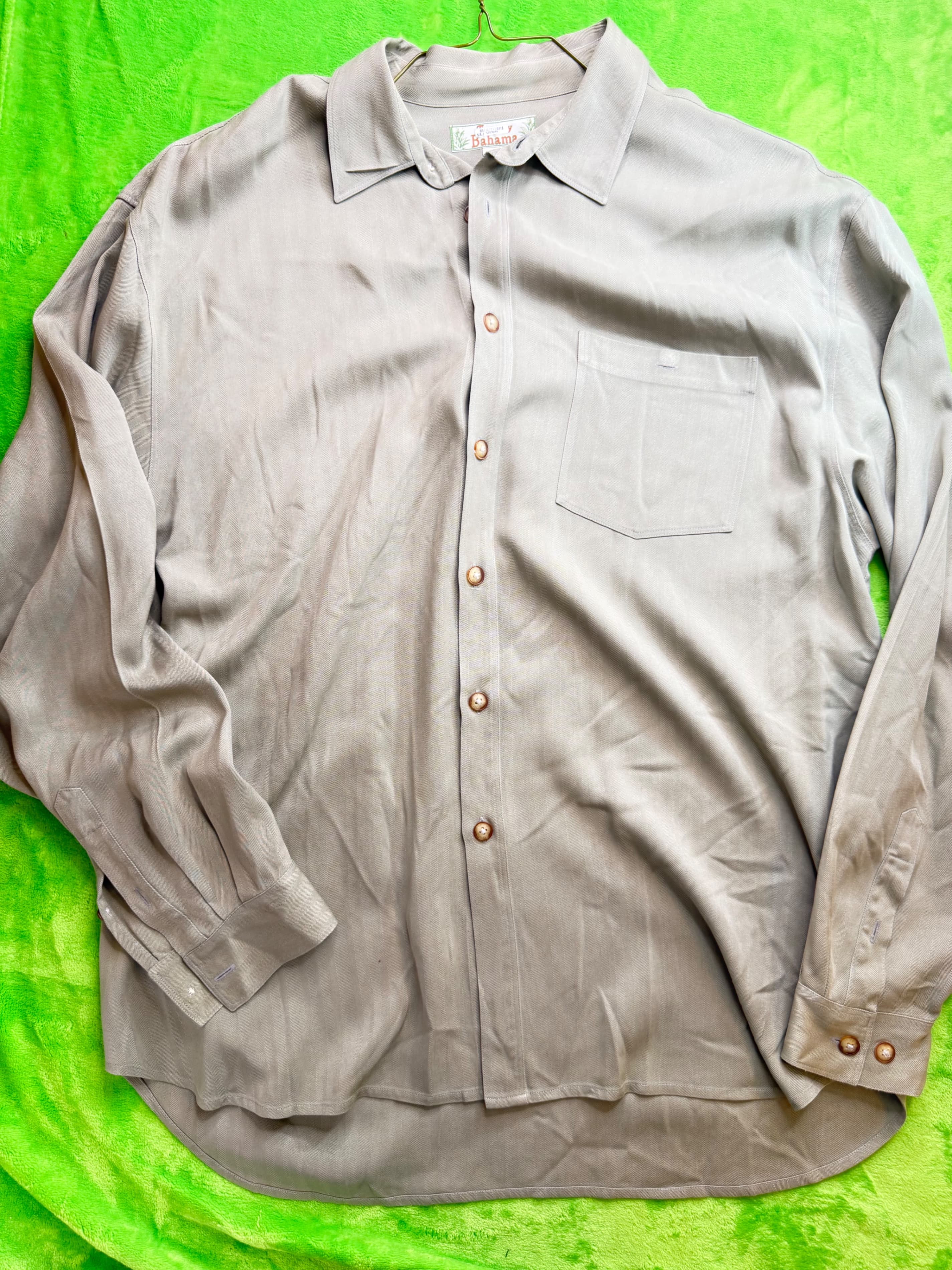 Vtg Tommy Bahama 100% Silk LS Button Down Shirt Mens XL Gray - Thumbnail 3