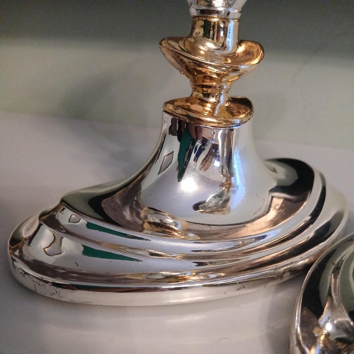 Made in England; Vintage silver plated candlestick holders with gold gilding~12 cm tall - Thumbnail 4