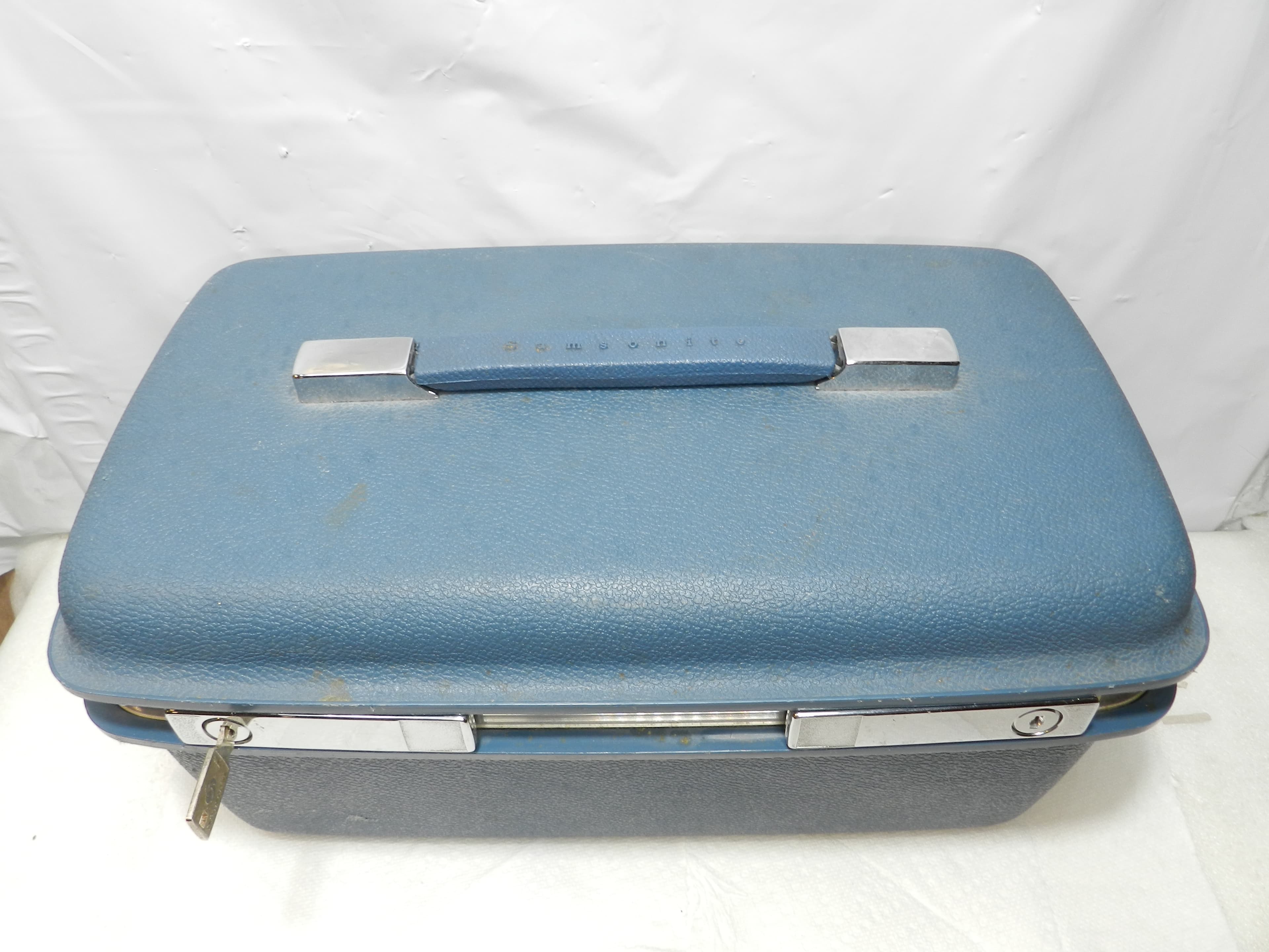 Vintage Samsonite Saturn Blue Makeup Hard Travel Case With Key  (N16J) - Thumbnail 6