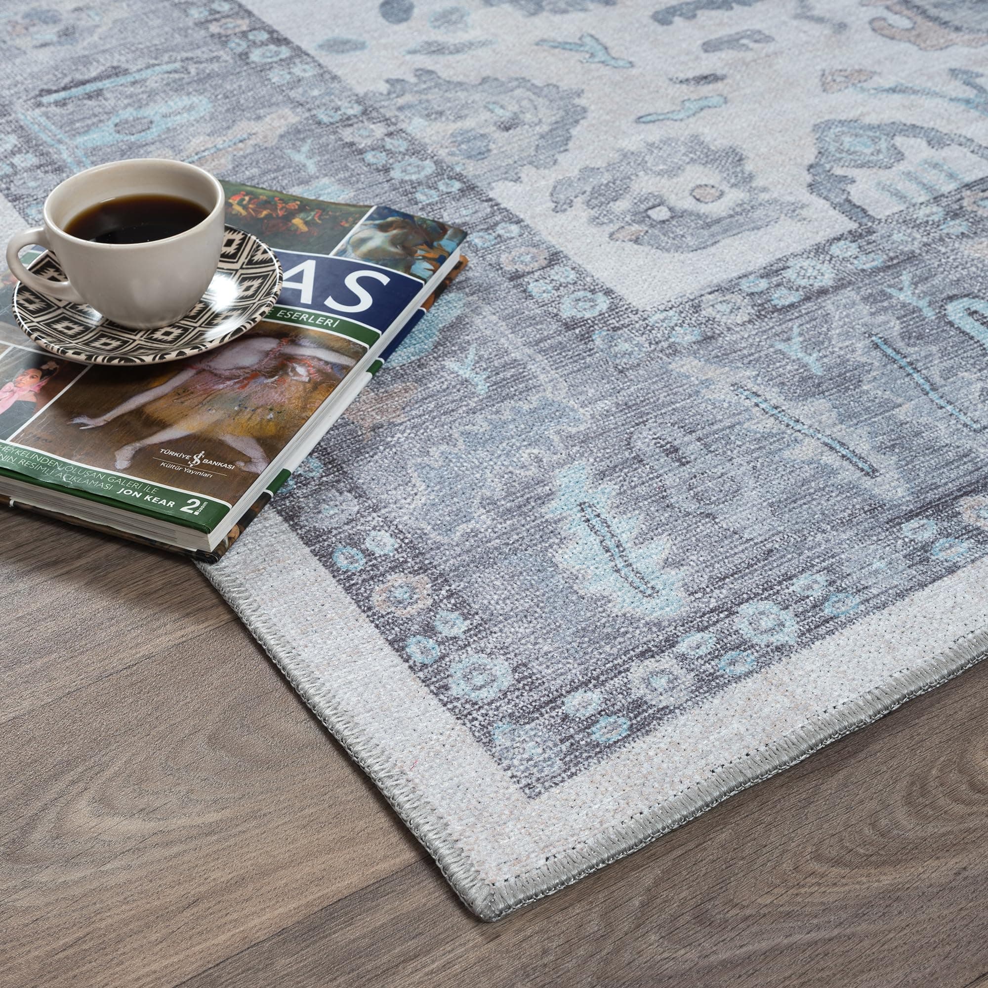 Fame Rugs Gray Modern Oushak Rug 26X7 Washable Vintage Turkish Colorful - Thumbnail 8