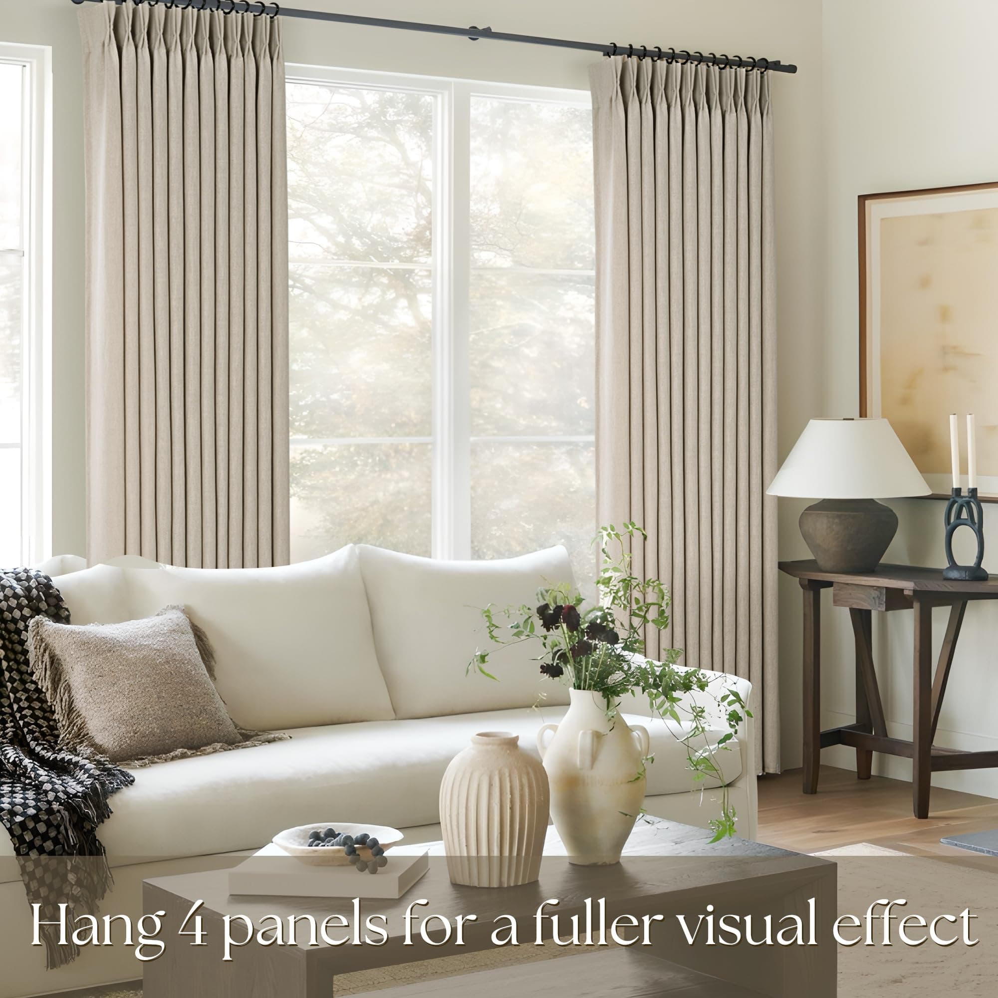 Olepangi Linen Pinch Pleated Curtains 72 Inch Length 2 Panels for Living Room Be - Thumbnail 6