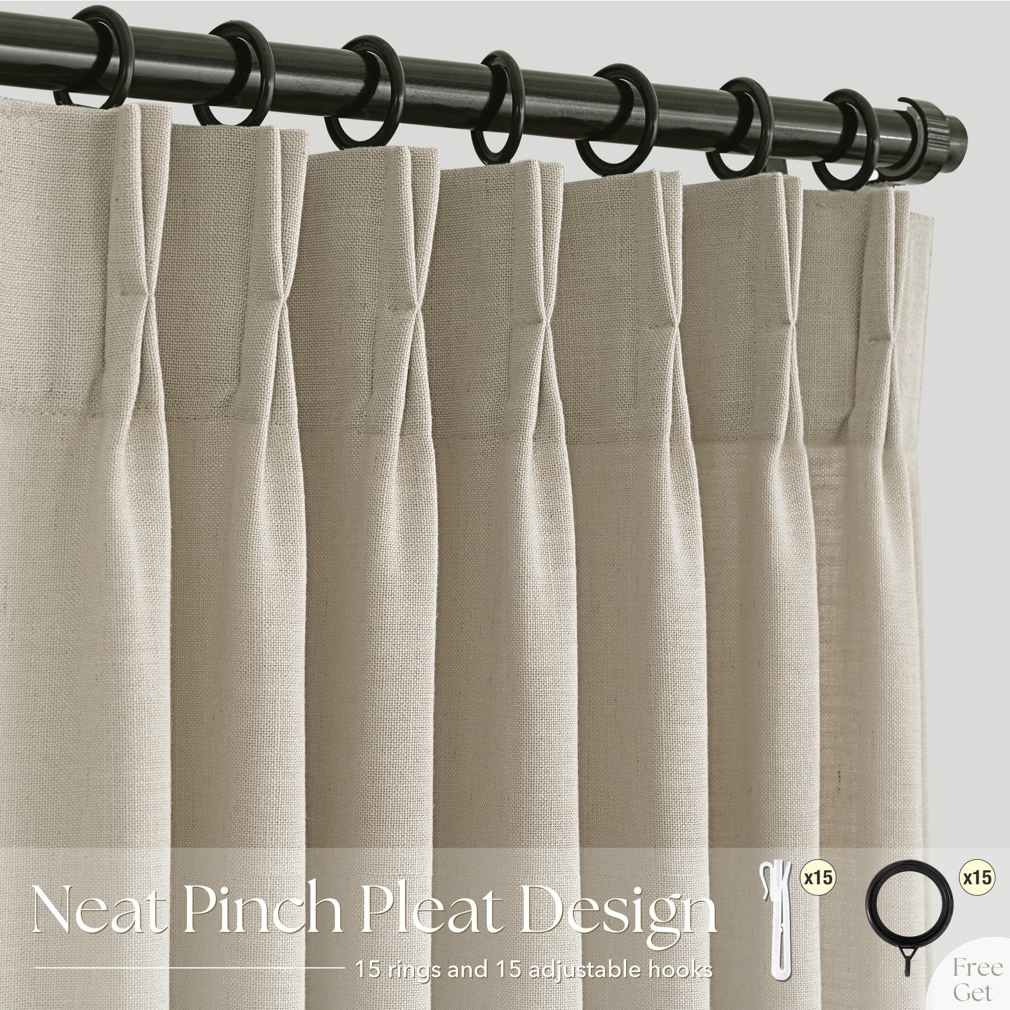 Olepangi Linen Pinch Pleated Curtains 72 Inch Length 2 Panels for Living Room Be - Thumbnail 7