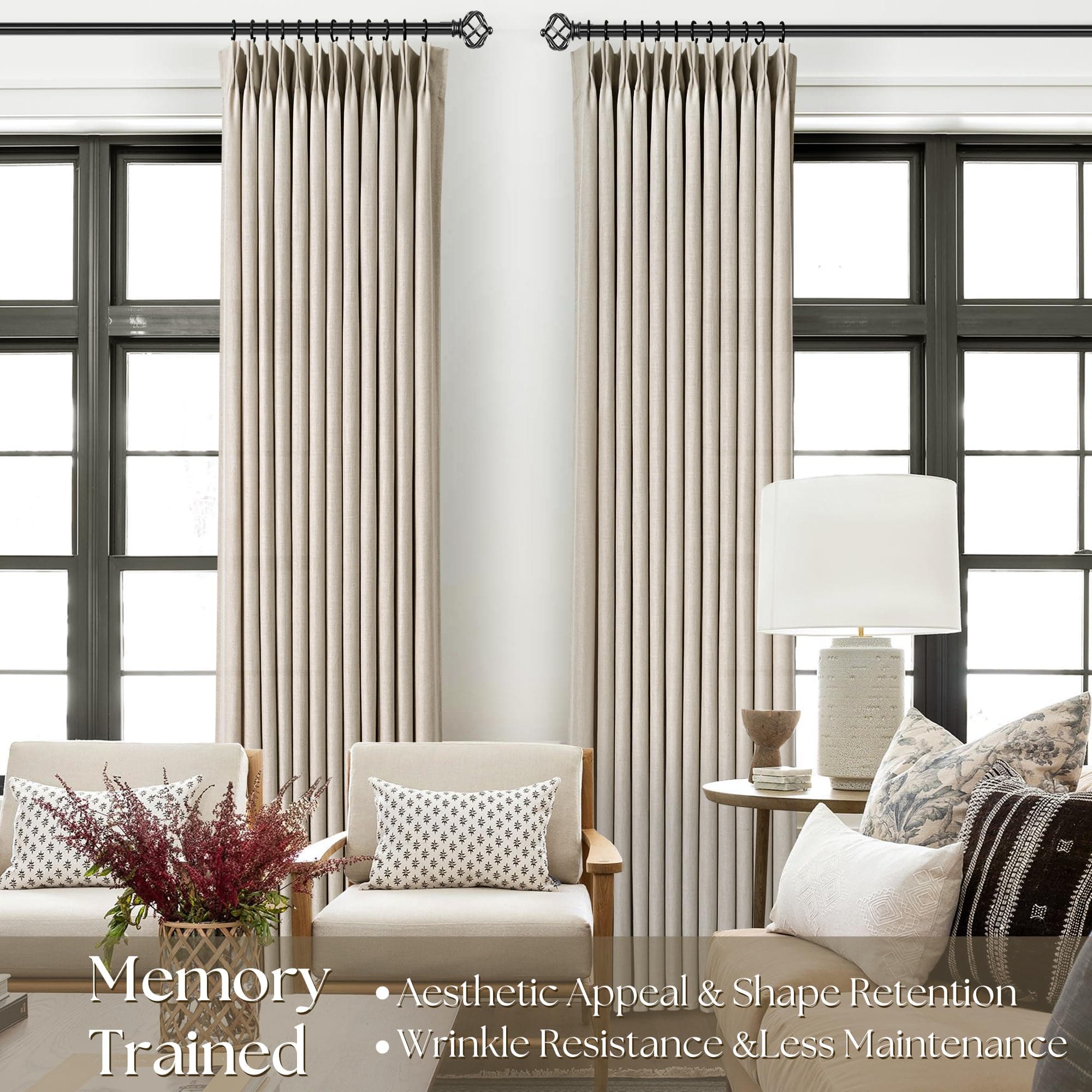 Olepangi Linen Pinch Pleated Curtains 72 Inch Length 2 Panels for Living Room Be - Thumbnail 3
