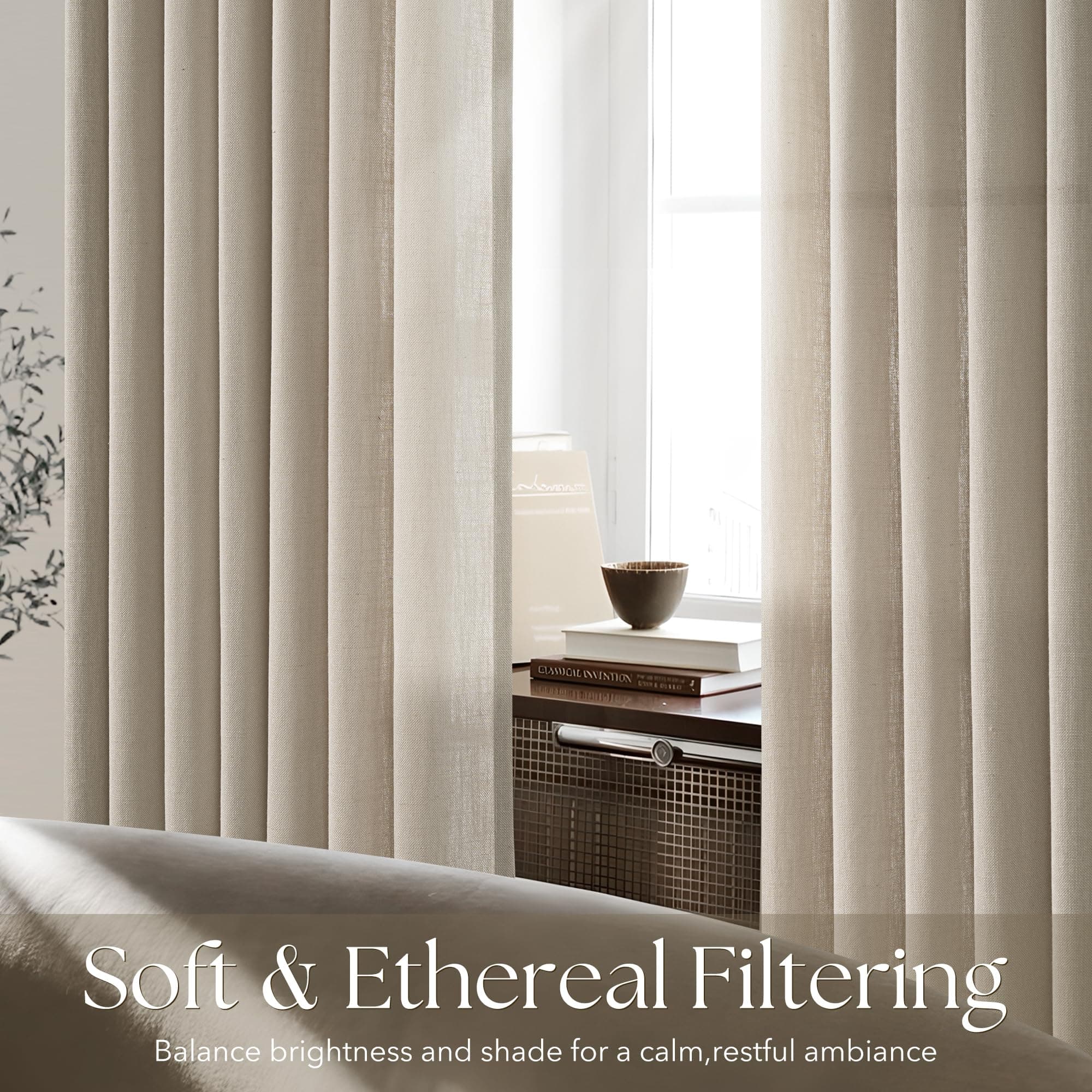 Olepangi Linen Pinch Pleated Curtains 72 Inch Length 2 Panels for Living Room Be - Thumbnail 5