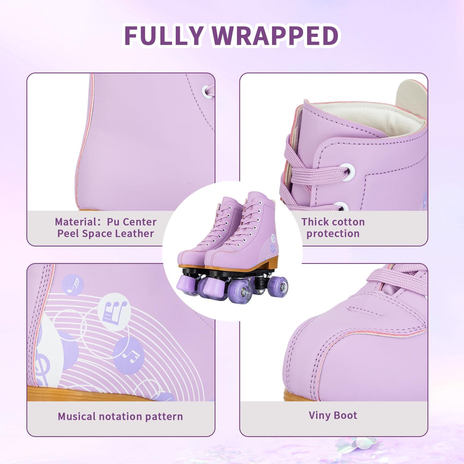 Jessie Womens Girls Light Up Roller Skates Pu Leather Adjustable Four-Wheel - Thumbnail 4