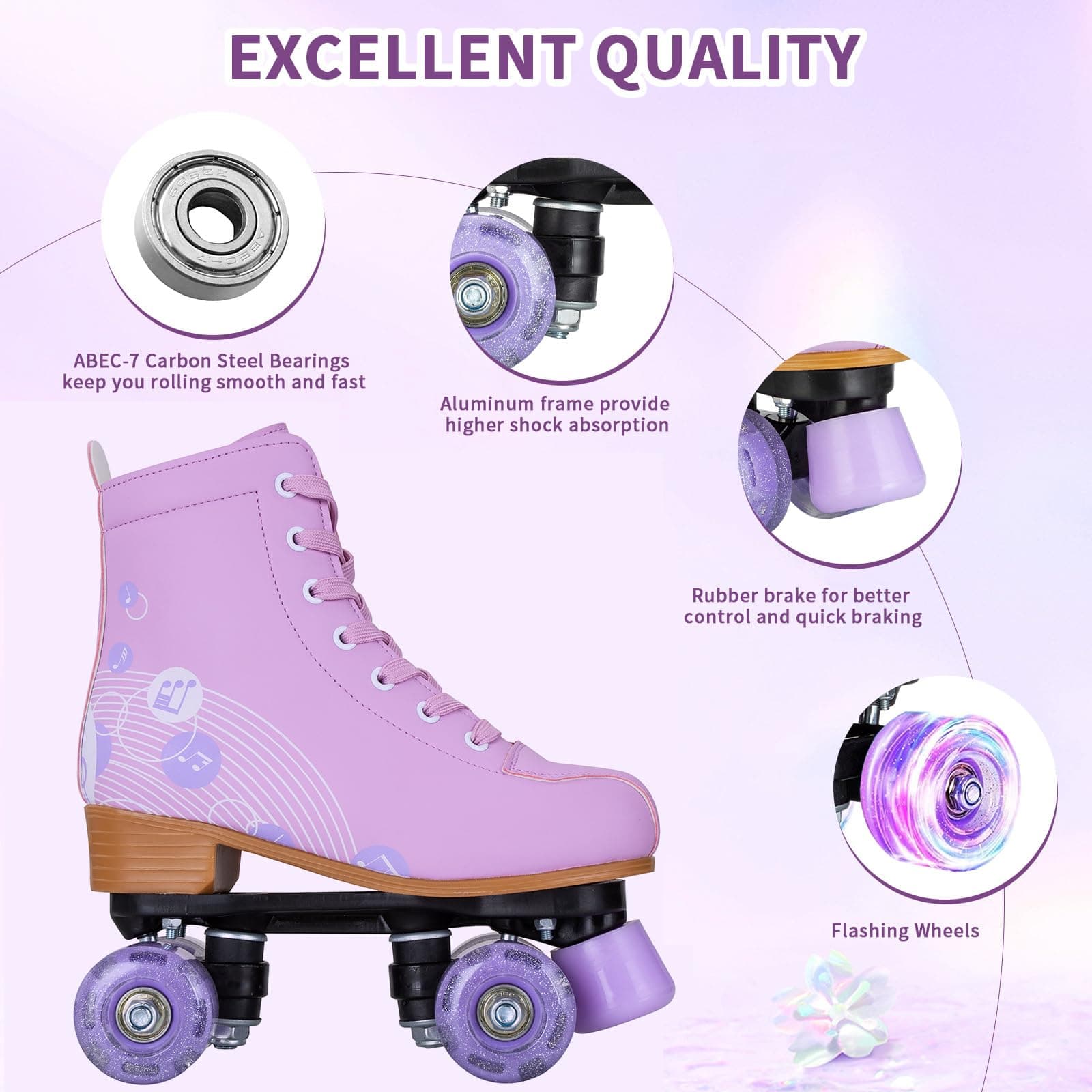 Jessie Womens Girls Light Up Roller Skates Pu Leather Adjustable Four-Wheel - Thumbnail 3