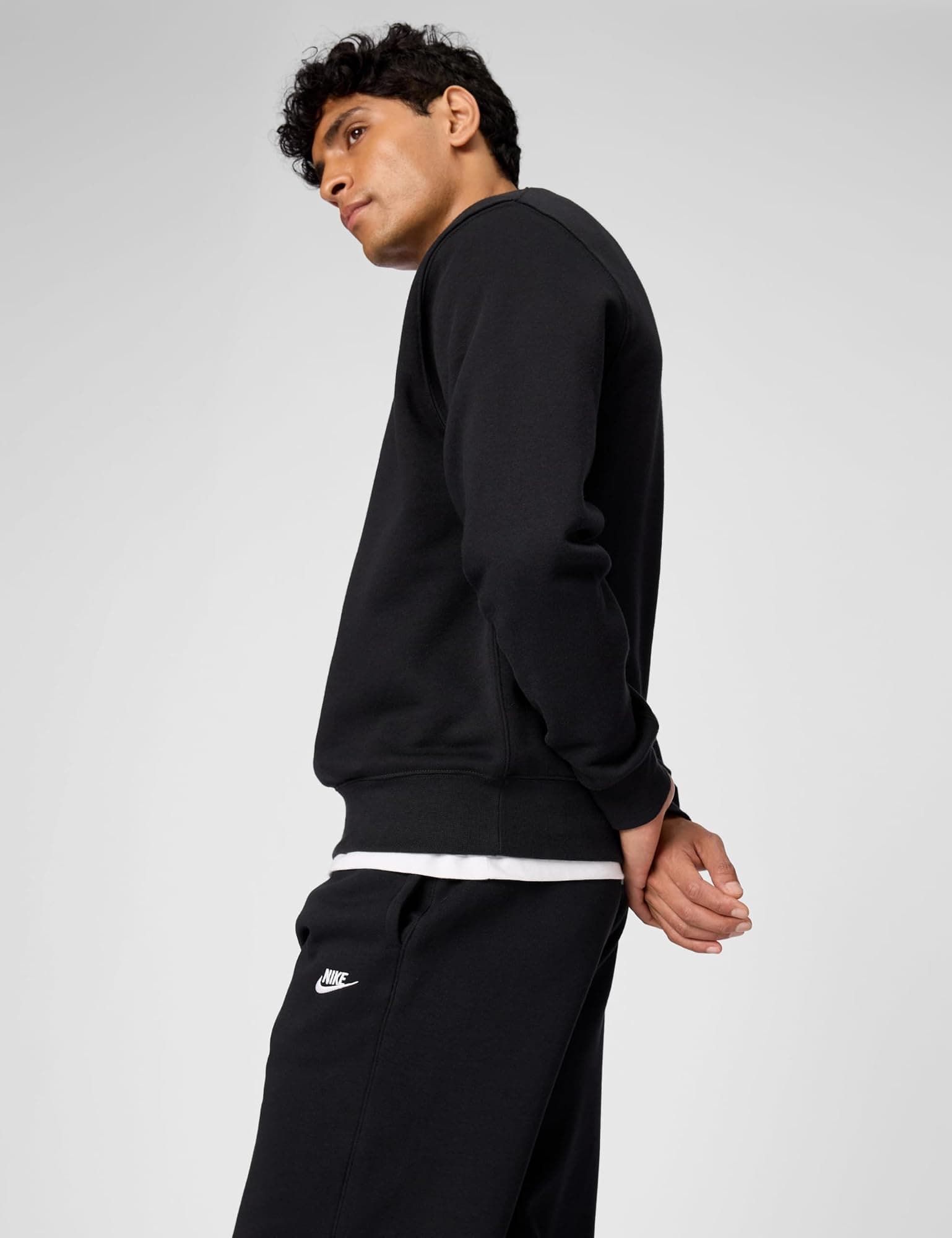 Nike Men's Club Fleece Crew Sweatshirt - Black/White - L - Thumbnail 5