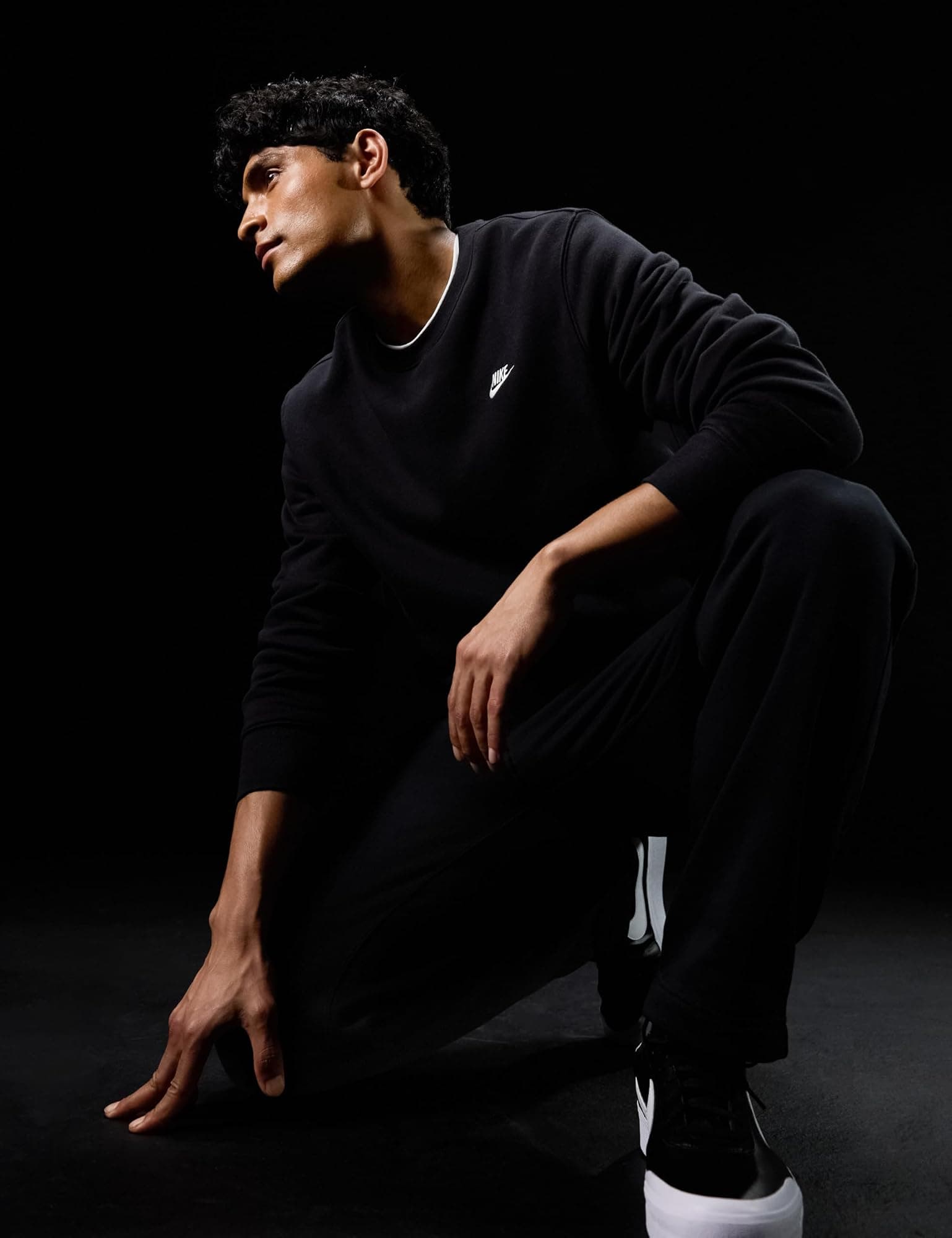 Nike Men's Club Fleece Crew Sweatshirt - Black/White - L - Thumbnail 2