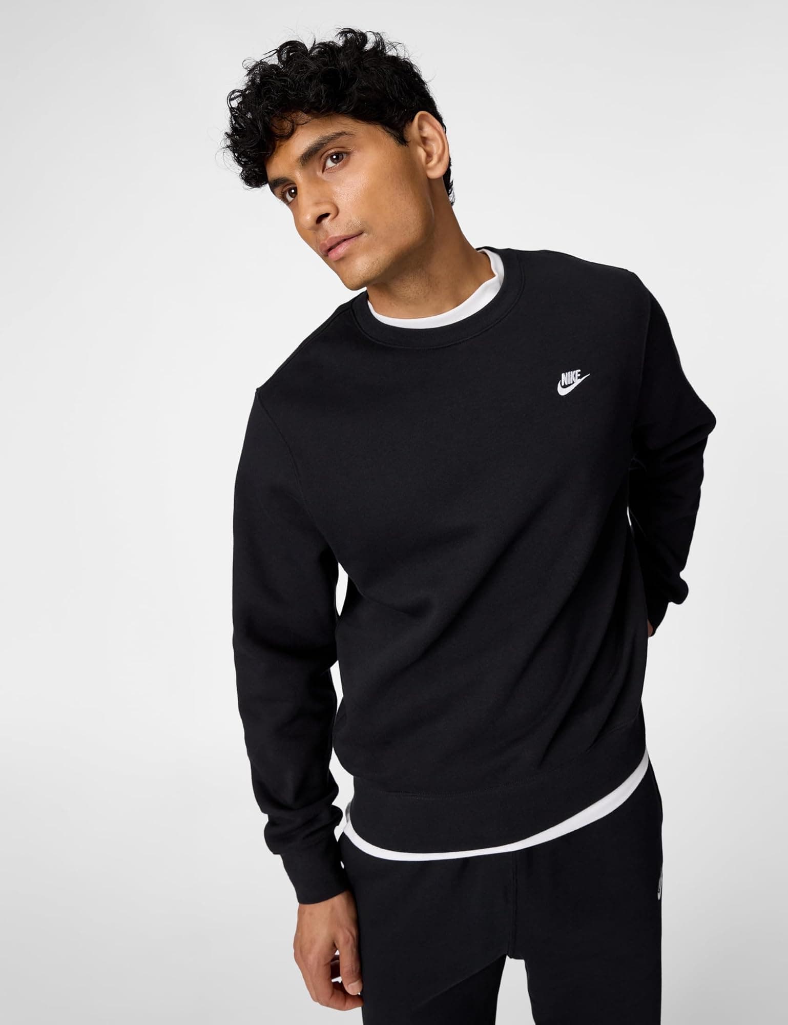 Nike Men's Club Fleece Crew Sweatshirt - Black/White - L - Thumbnail 3