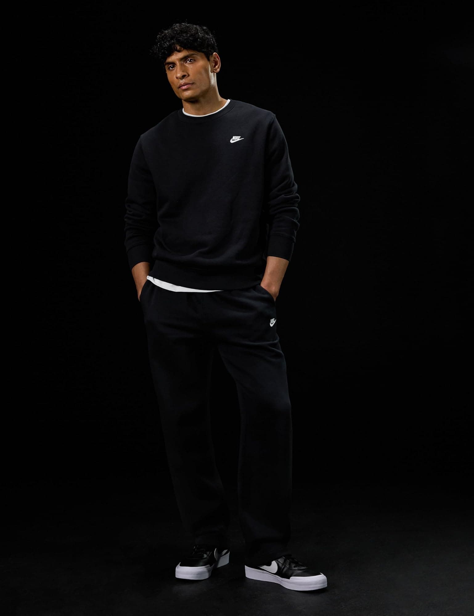 Nike Men's Club Fleece Crew Sweatshirt - Black/White - L - Thumbnail 7