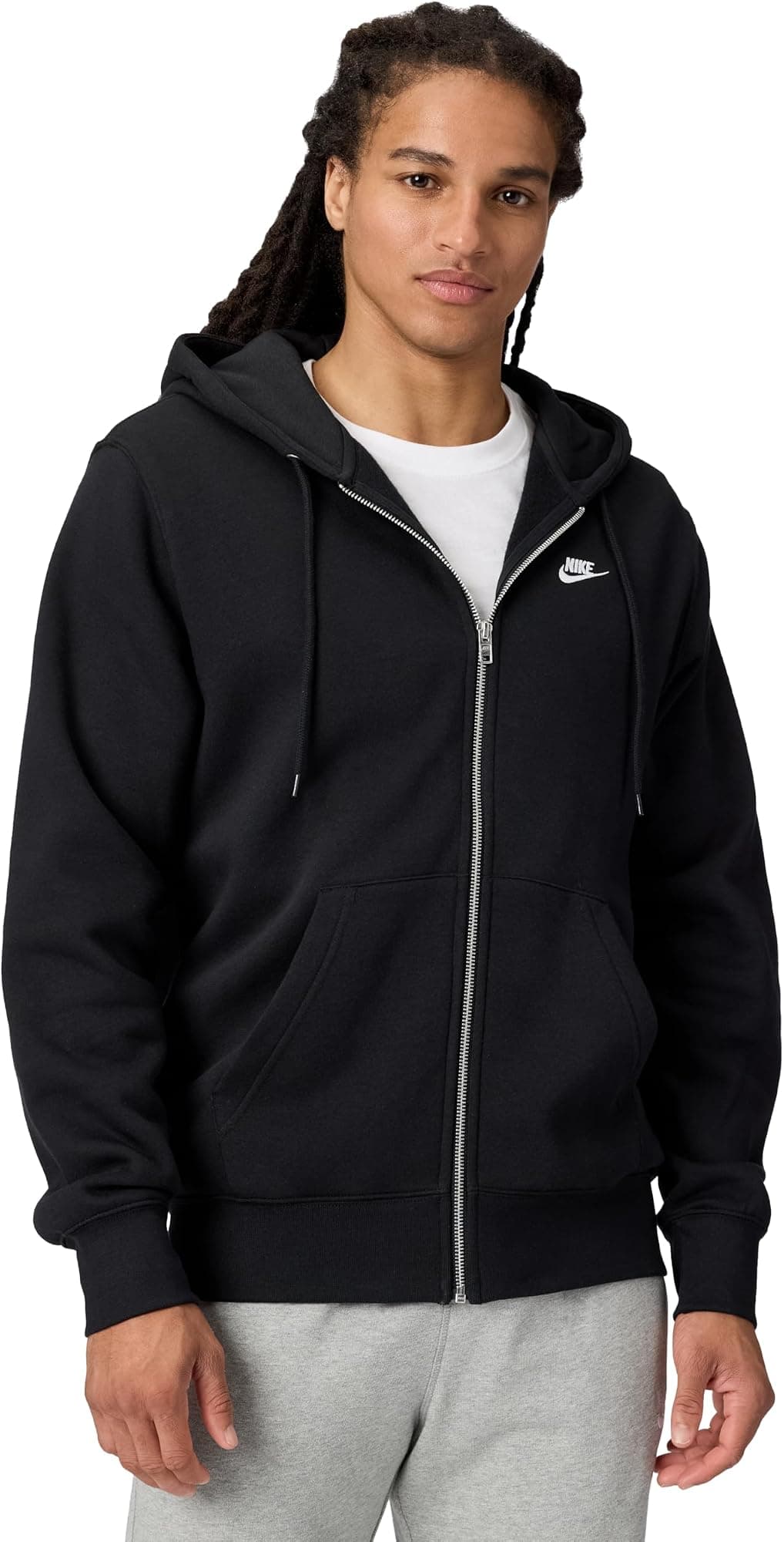 Nike Men's Club Full-zip Fleece Hoodie - Black/Black/White - SM