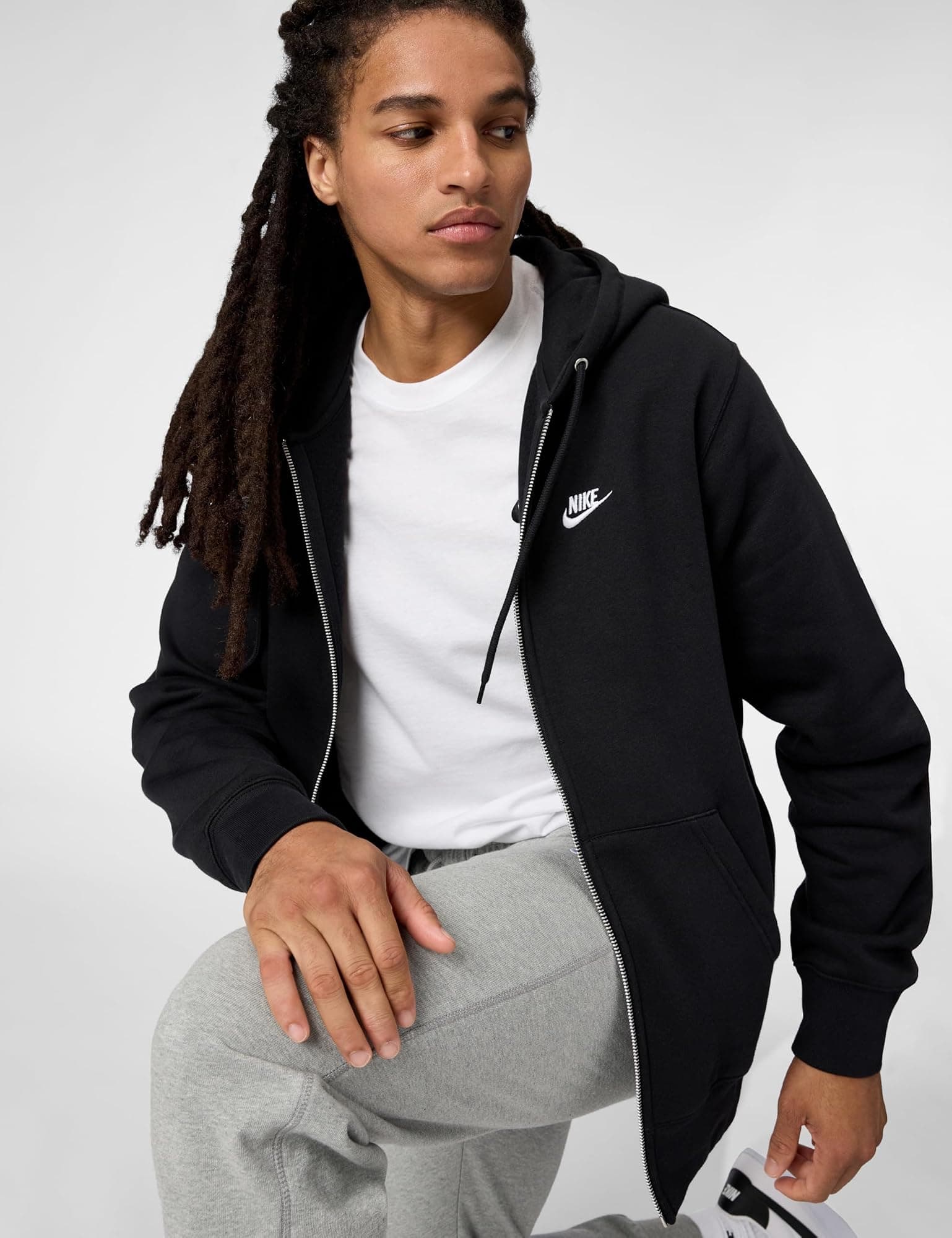 Nike Men's Club Full-zip Fleece Hoodie - Black/Black/White - SM - Thumbnail 3