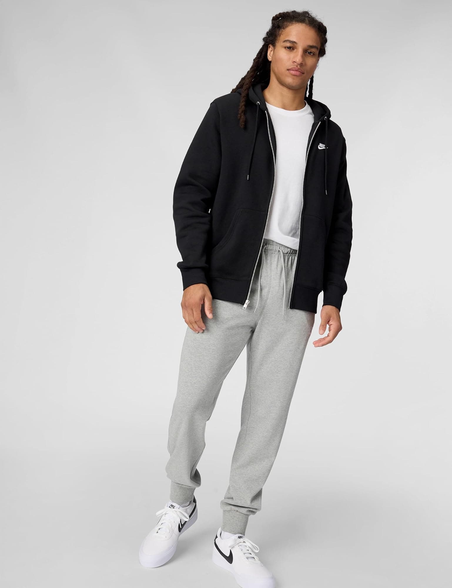 Nike Men's Club Full-zip Fleece Hoodie - Black/Black/White - SM - Thumbnail 5