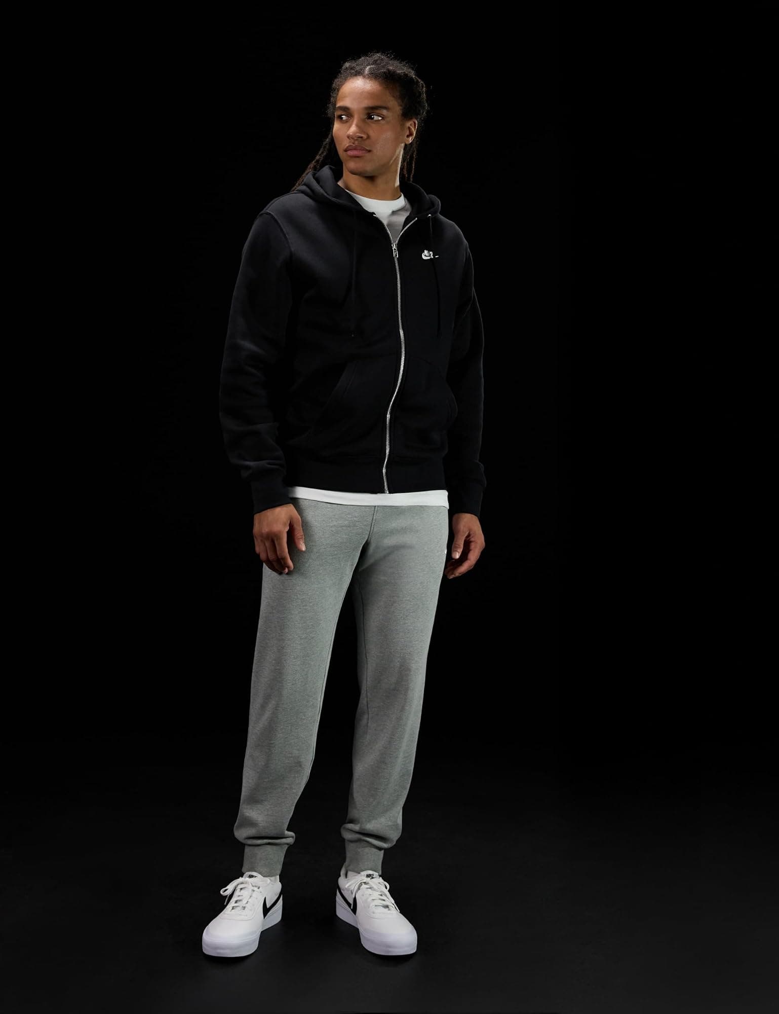 Nike Men's Club Full-zip Fleece Hoodie - Black/Black/White - SM - Thumbnail 7