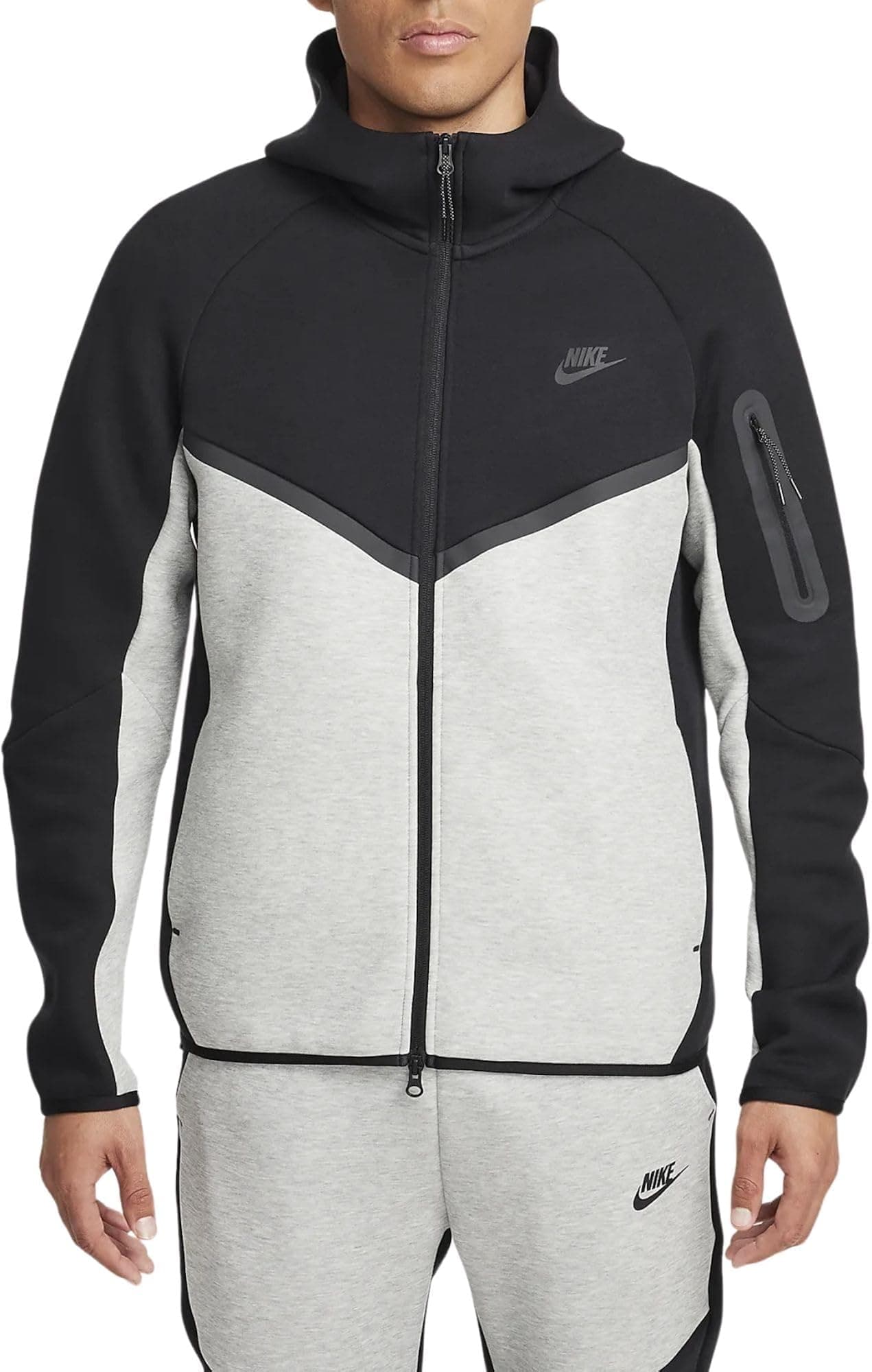 Nike Tech Men's Full-Zip Windrunner Hoodie (HV0949-011, Black/Dark Grey Heather/