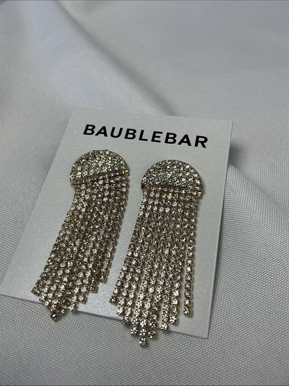 ⭐️ BaubleBar Gold Rhinestone Fringe Statement Earrings NWT Glam Dangle - Thumbnail 5