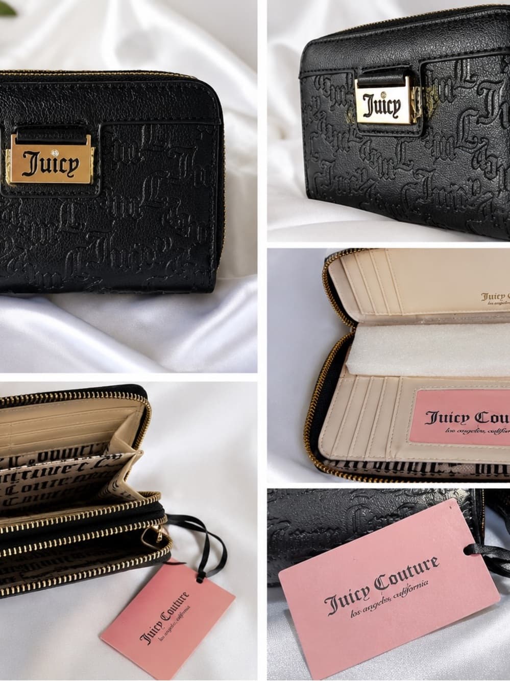 ★ NWT Juicy Couture Double Zip Around Wallet Black Embossed Logo - Thumbnail 12