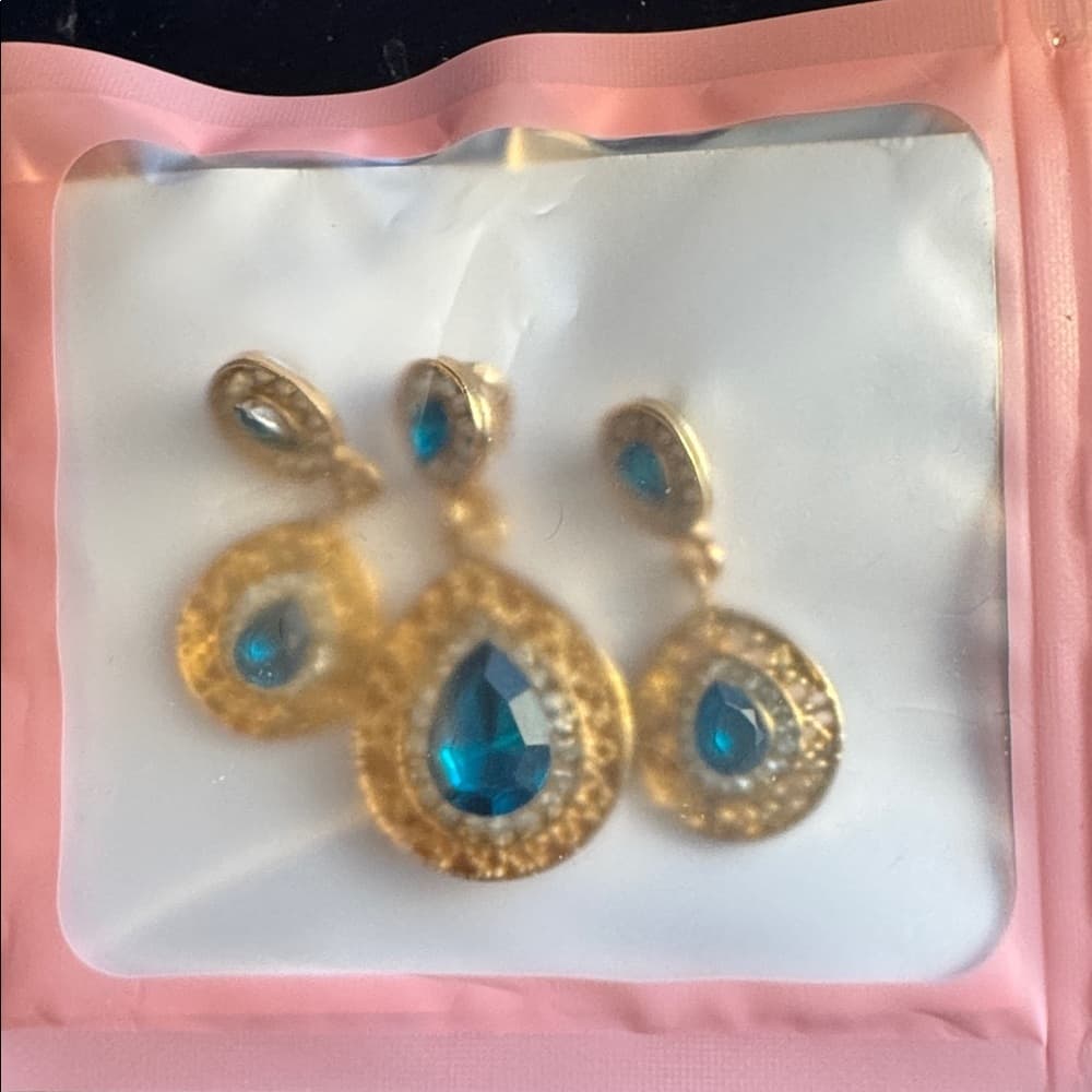 Elegant Gold and Blue Drop Earrings - Thumbnail 9