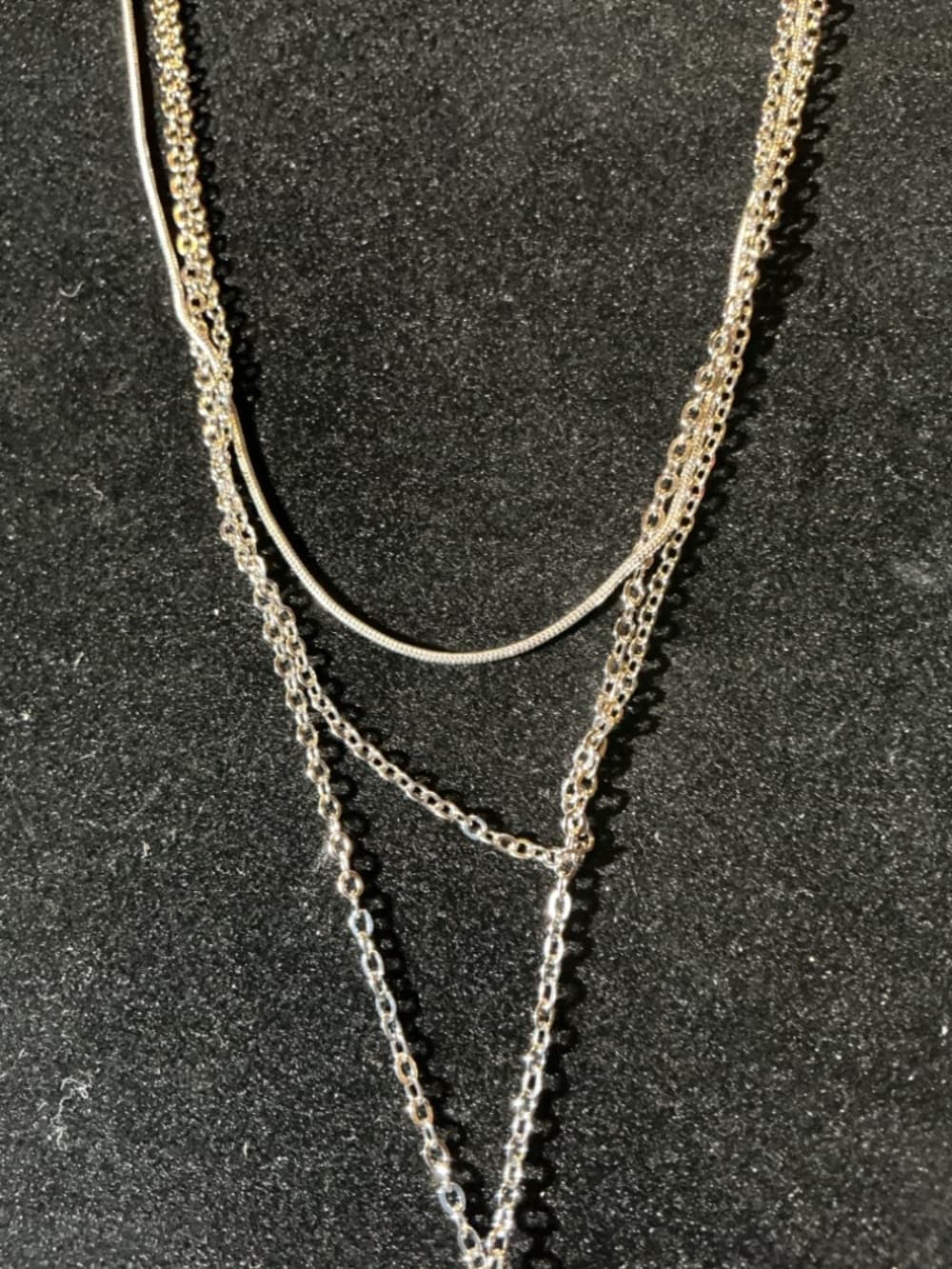 Layered Silver Tone Necklace Bar Pendant Minimalist Adjustable - Thumbnail 3