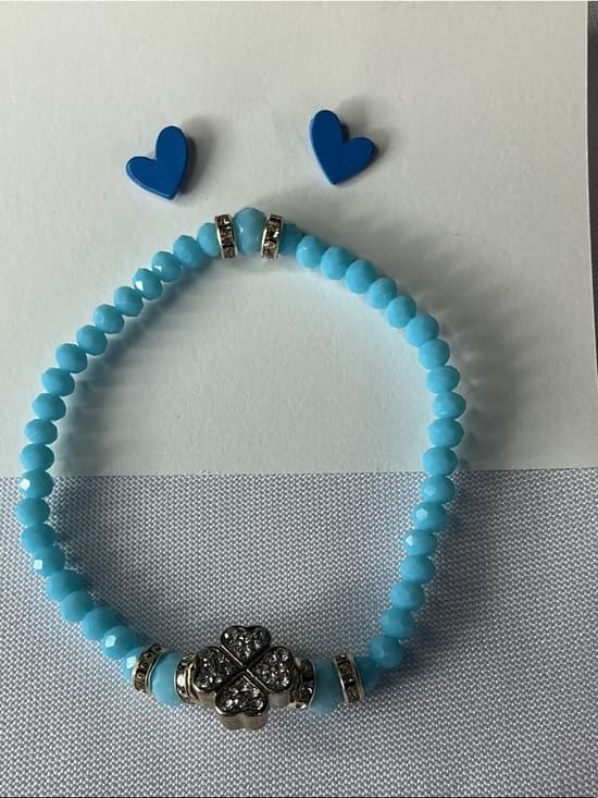 ★Blue Heart Stud Earrings & Beaded Bracelet Jewelry Set - Thumbnail 5