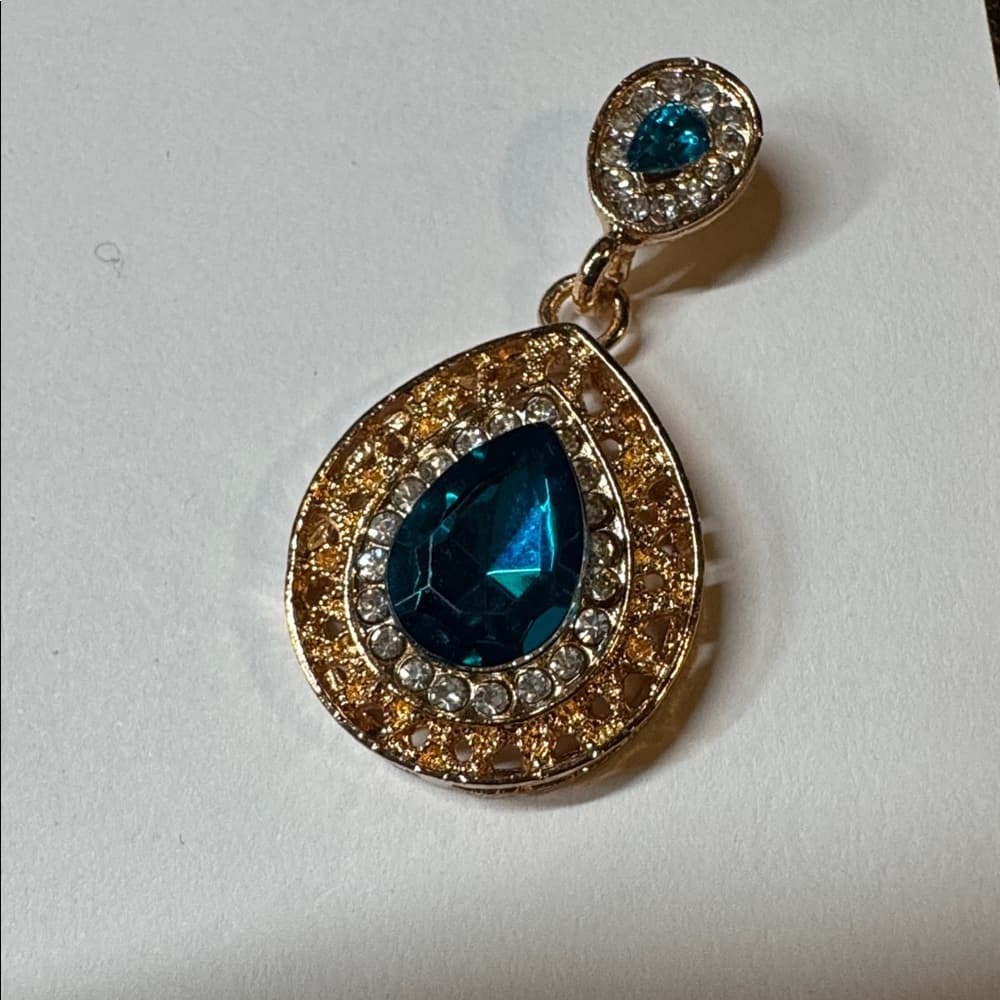 Elegant Gold and Blue Drop Earrings - Thumbnail 4