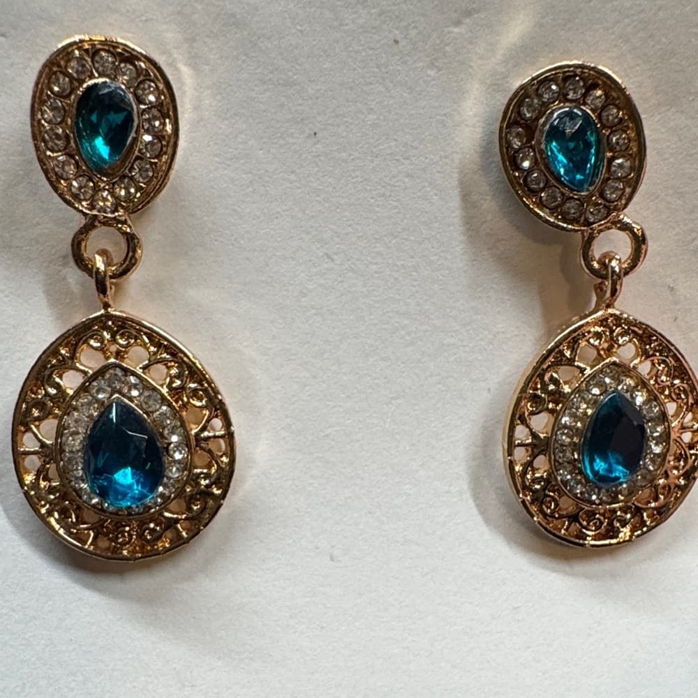 Elegant Gold and Blue Drop Earrings - Thumbnail 2