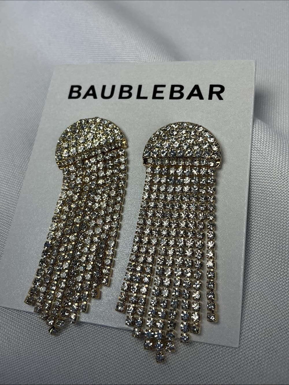 ⭐️ BaubleBar Gold Rhinestone Fringe Statement Earrings NWT Glam Dangle - Thumbnail 3