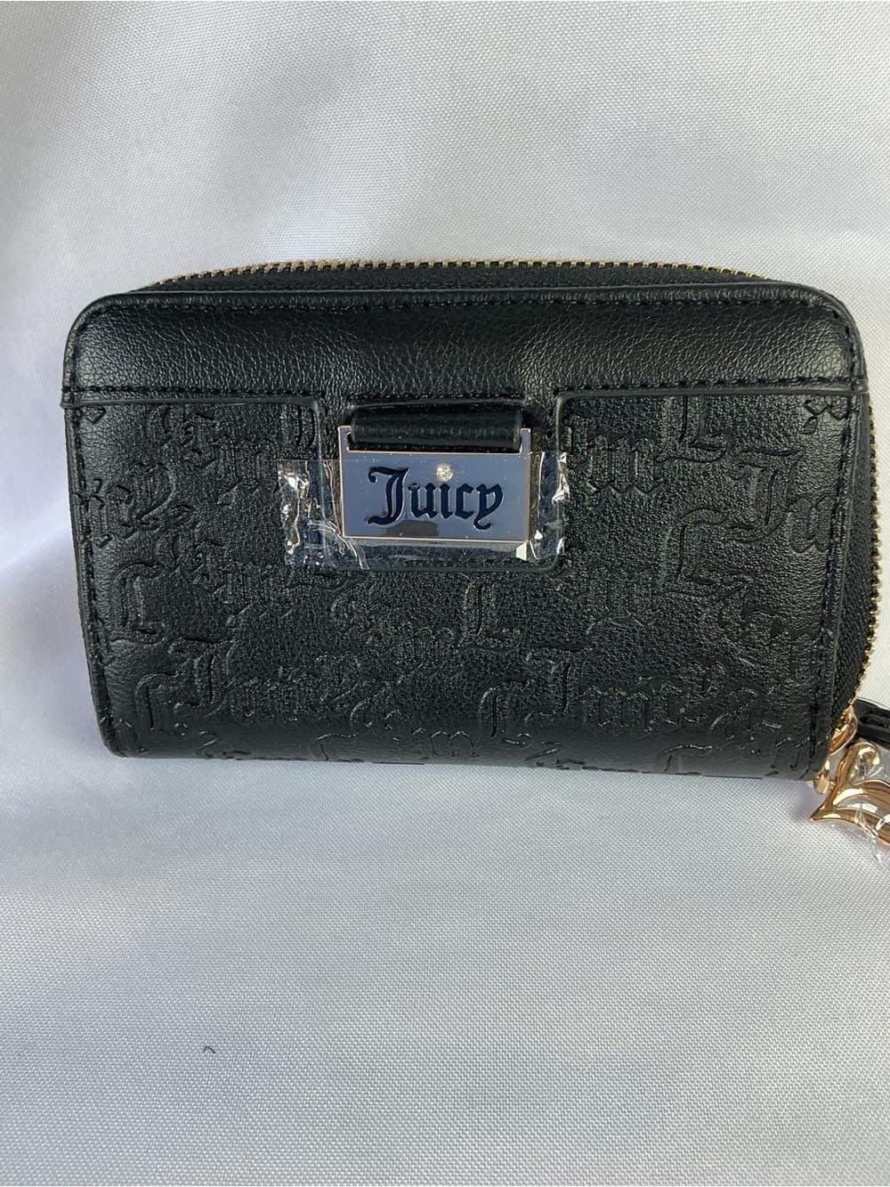 ★ NWT Juicy Couture Double Zip Around Wallet Black Embossed Logo