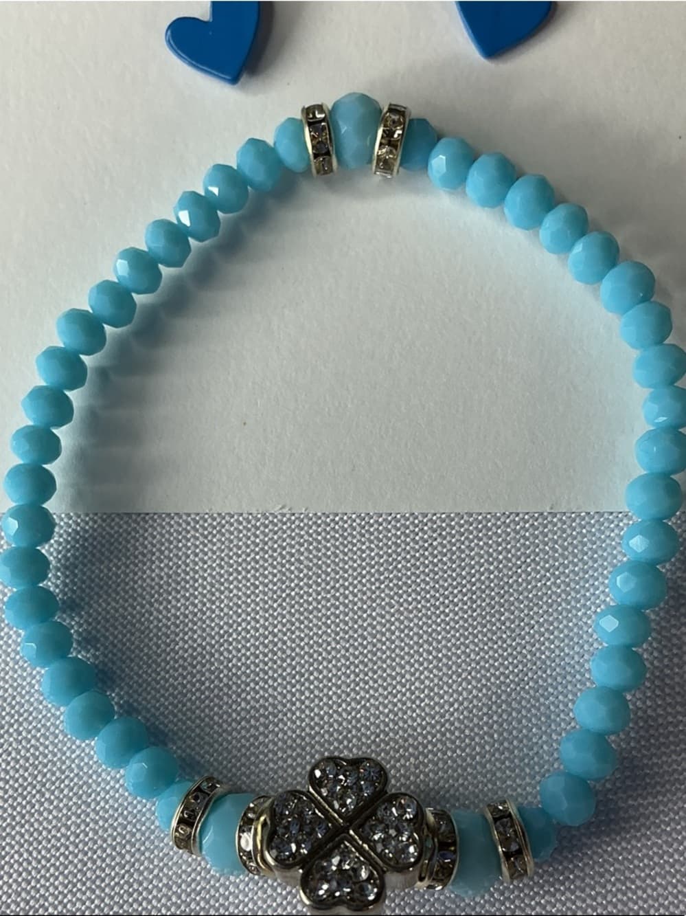 ★Blue Heart Stud Earrings & Beaded Bracelet Jewelry Set