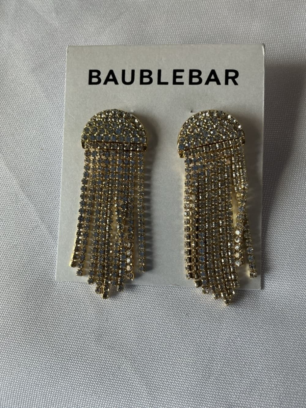 ⭐️ BaubleBar Gold Rhinestone Fringe Statement Earrings NWT Glam Dangle - Thumbnail 2