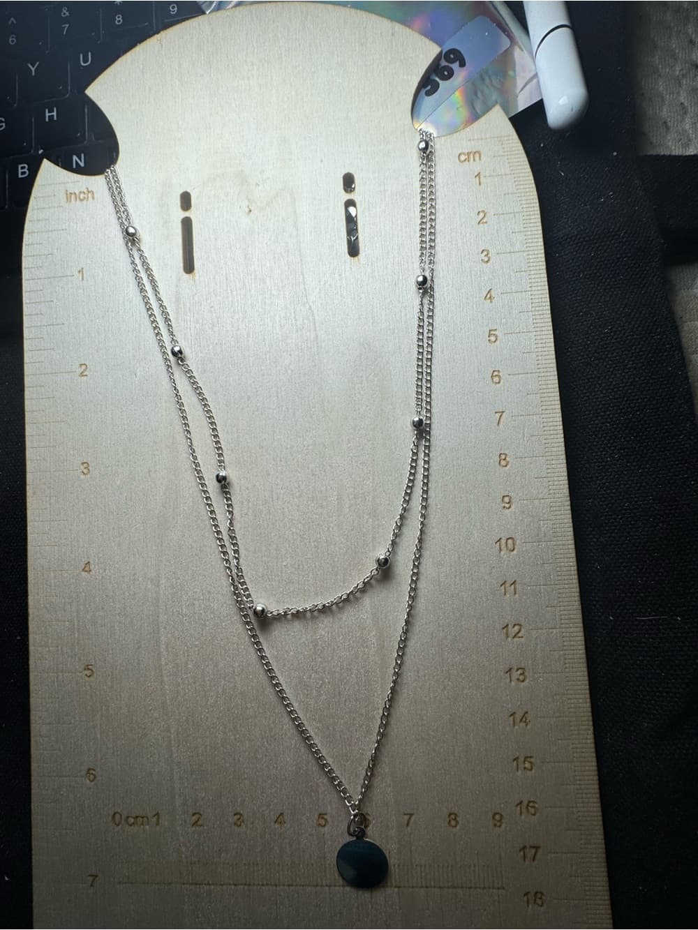 ★ Silver Tone Layered Blue Pendant Necklace Double Strand Dainty Boho