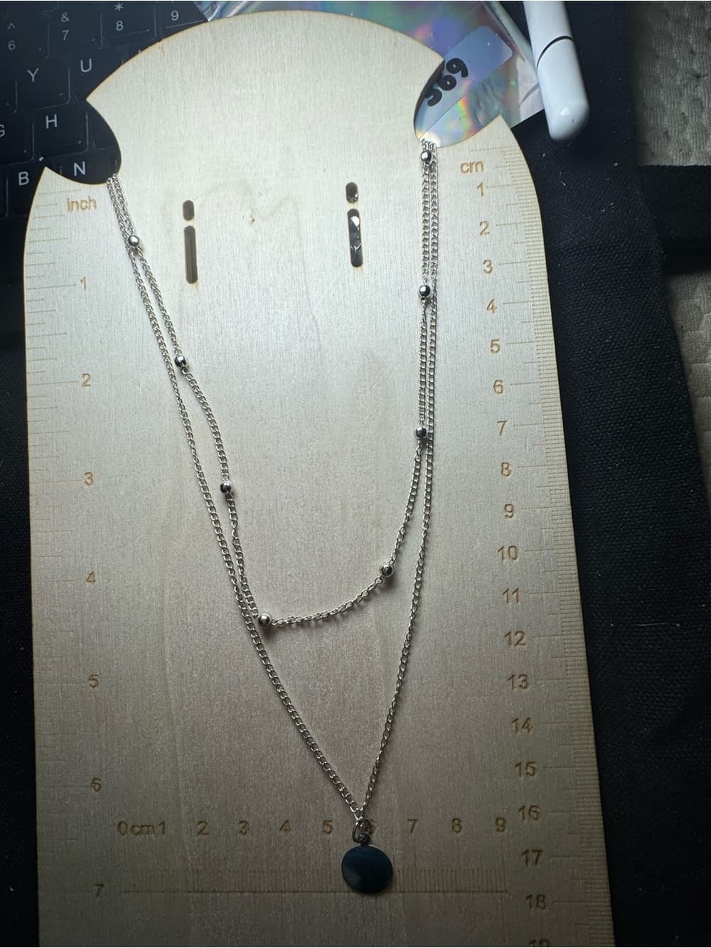 ★ Silver Tone Layered Blue Pendant Necklace Double Strand Dainty Boho - Thumbnail 3