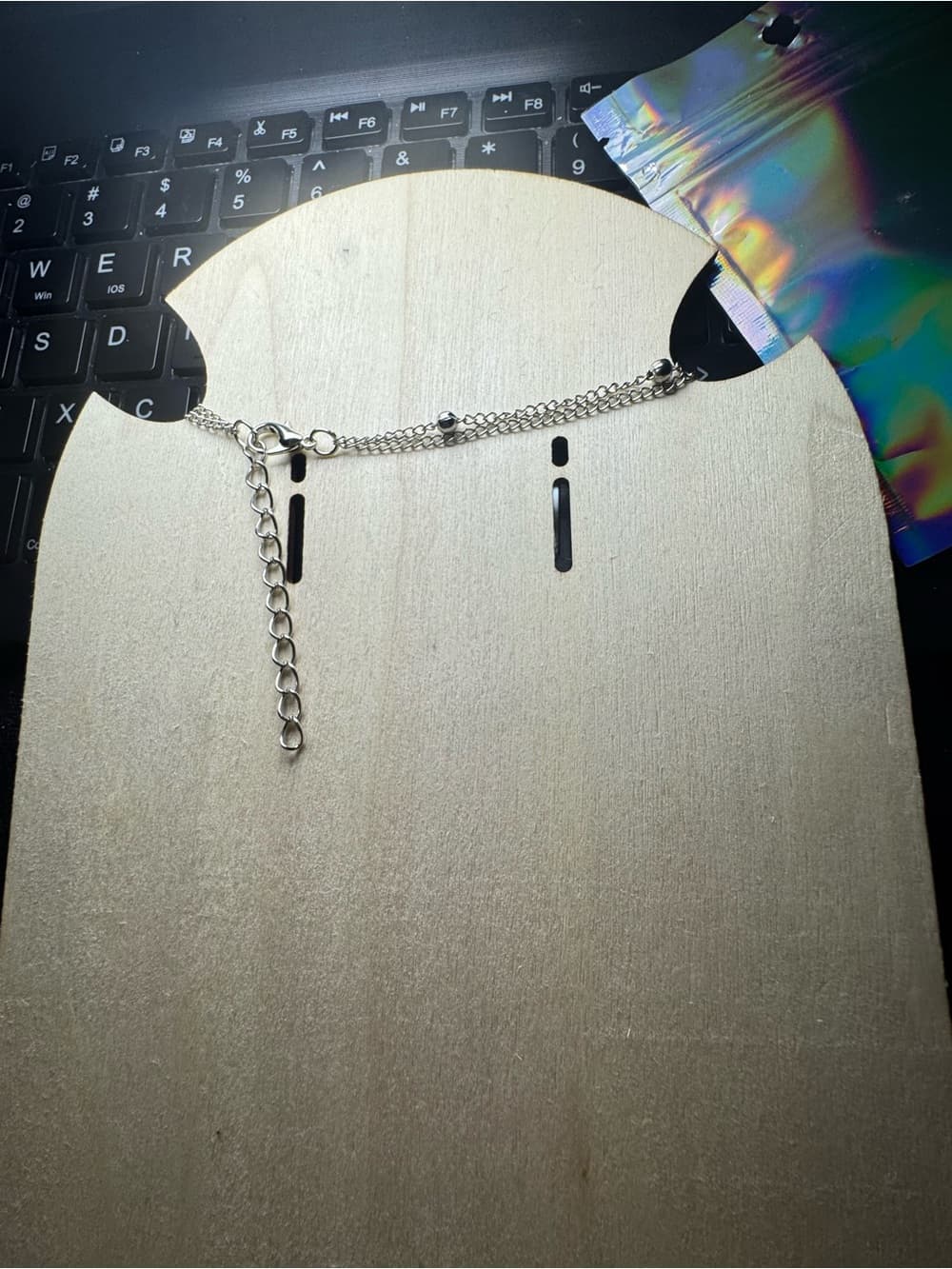 ★ Silver Tone Layered Blue Pendant Necklace Double Strand Dainty Boho - Thumbnail 2