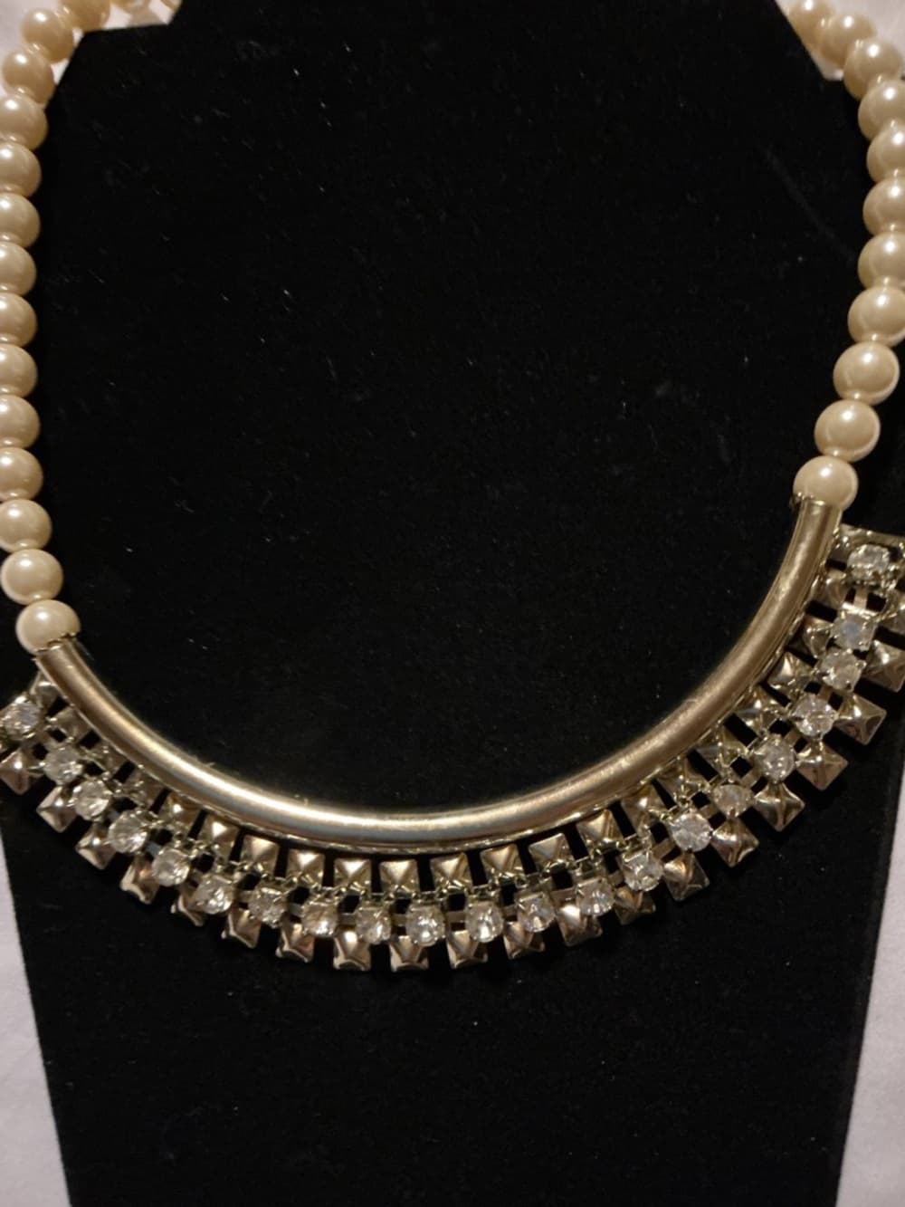 ★ Pearl Rhinestone Statement Necklace Glam Punk Chic Bib Jewelry - Thumbnail 3