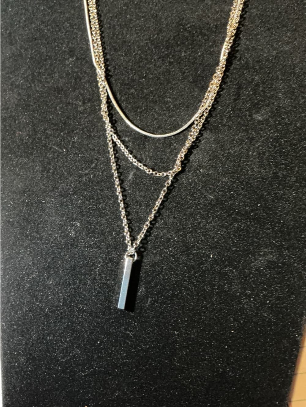 Layered Silver Tone Necklace Bar Pendant Minimalist Adjustable - Thumbnail 6