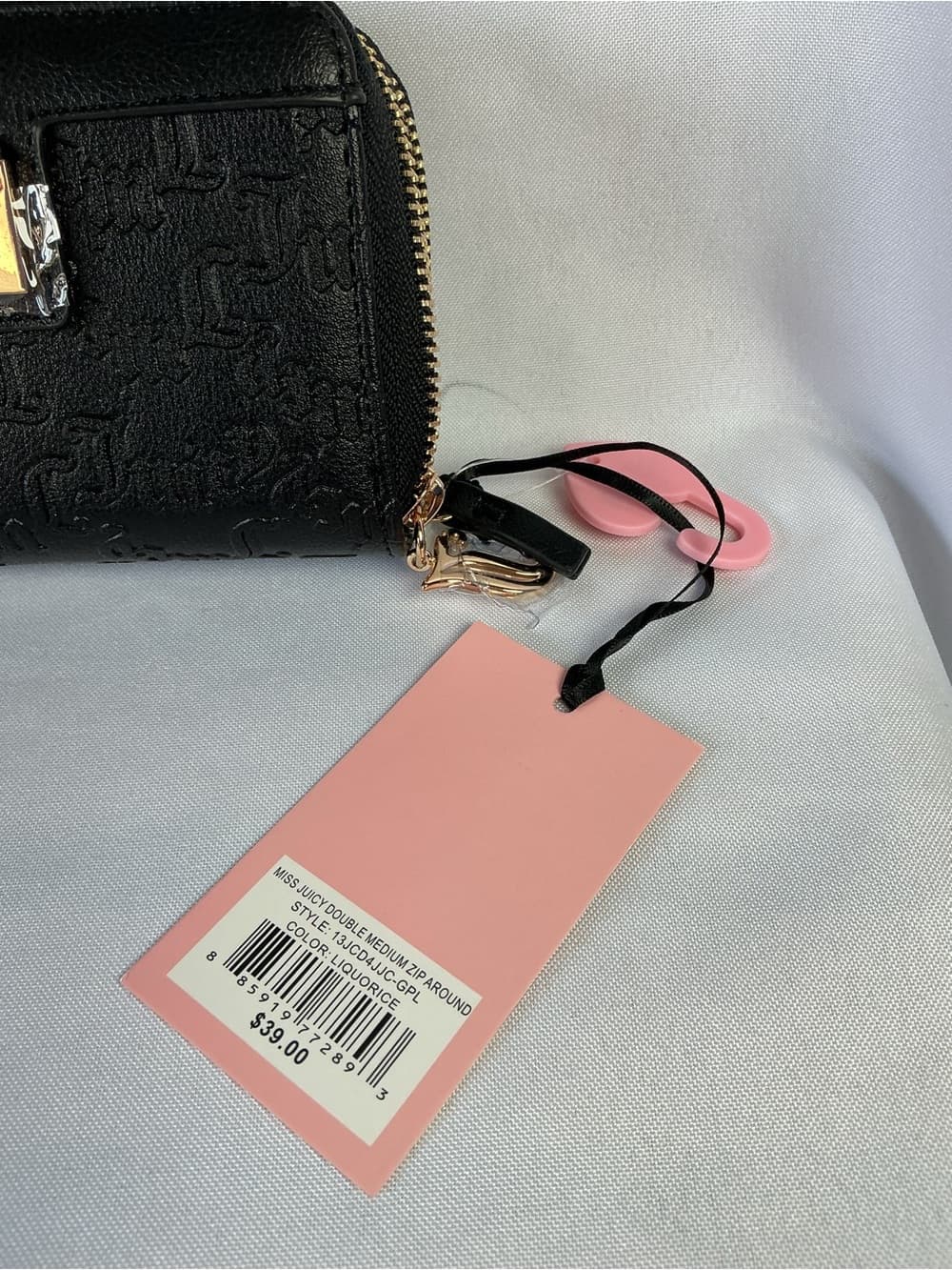★ NWT Juicy Couture Double Zip Around Wallet Black Embossed Logo - Thumbnail 2