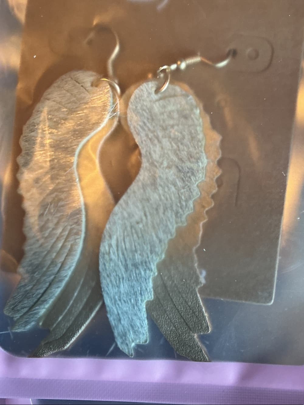 ★ Angel Wing Feather Earrings Gray Silver Boho Western Glam