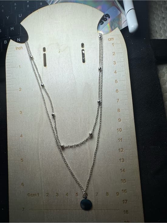 ★ Silver Tone Layered Blue Pendant Necklace Double Strand Dainty Boho - Thumbnail 4