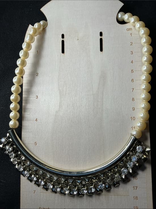★ Pearl Rhinestone Statement Necklace Glam Punk Chic Bib Jewelry - Thumbnail 7