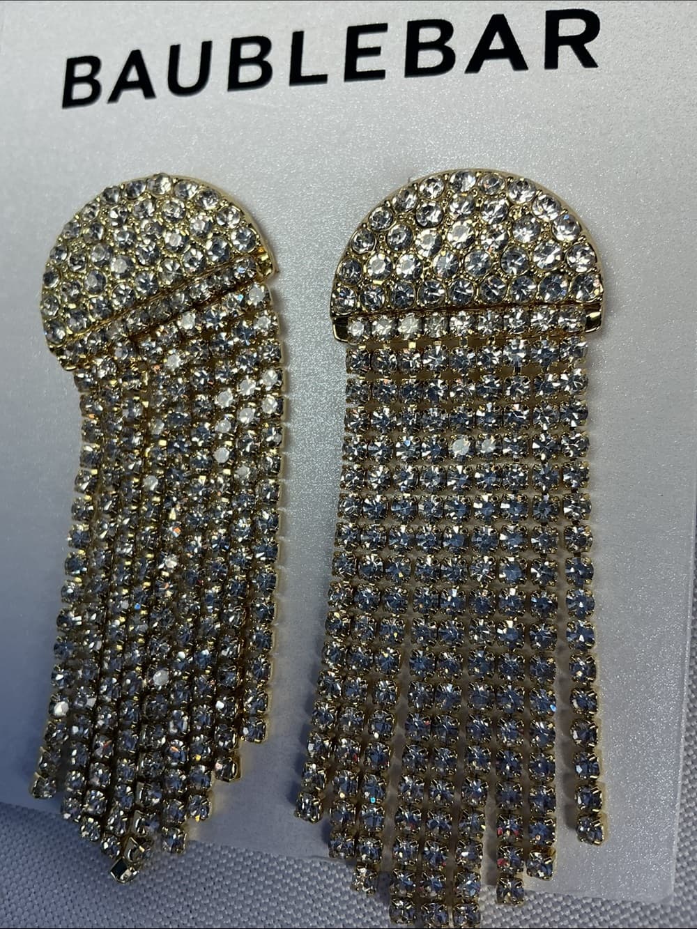 ⭐️ BaubleBar Gold Rhinestone Fringe Statement Earrings NWT Glam Dangle - Thumbnail 4