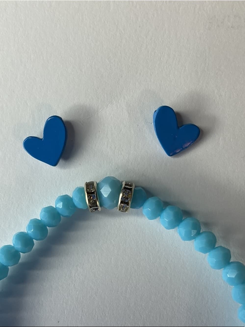 ★Blue Heart Stud Earrings & Beaded Bracelet Jewelry Set - Thumbnail 2