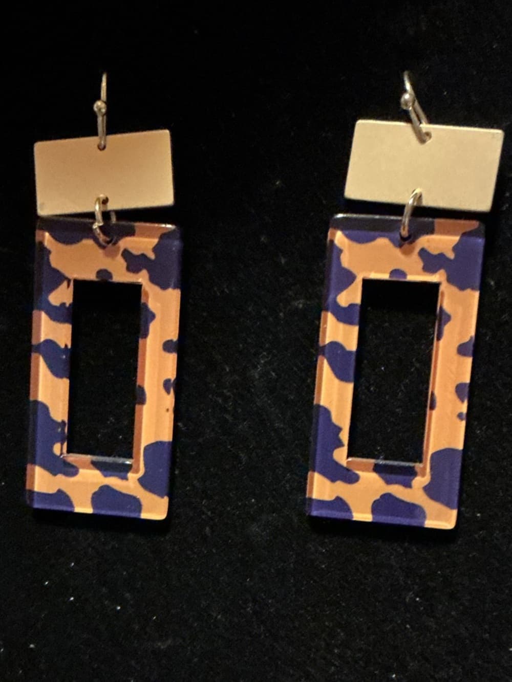 Geometric Acrylic Tortoise Shell Dangle Earrings Gold Statement Boho Chic - Thumbnail 9
