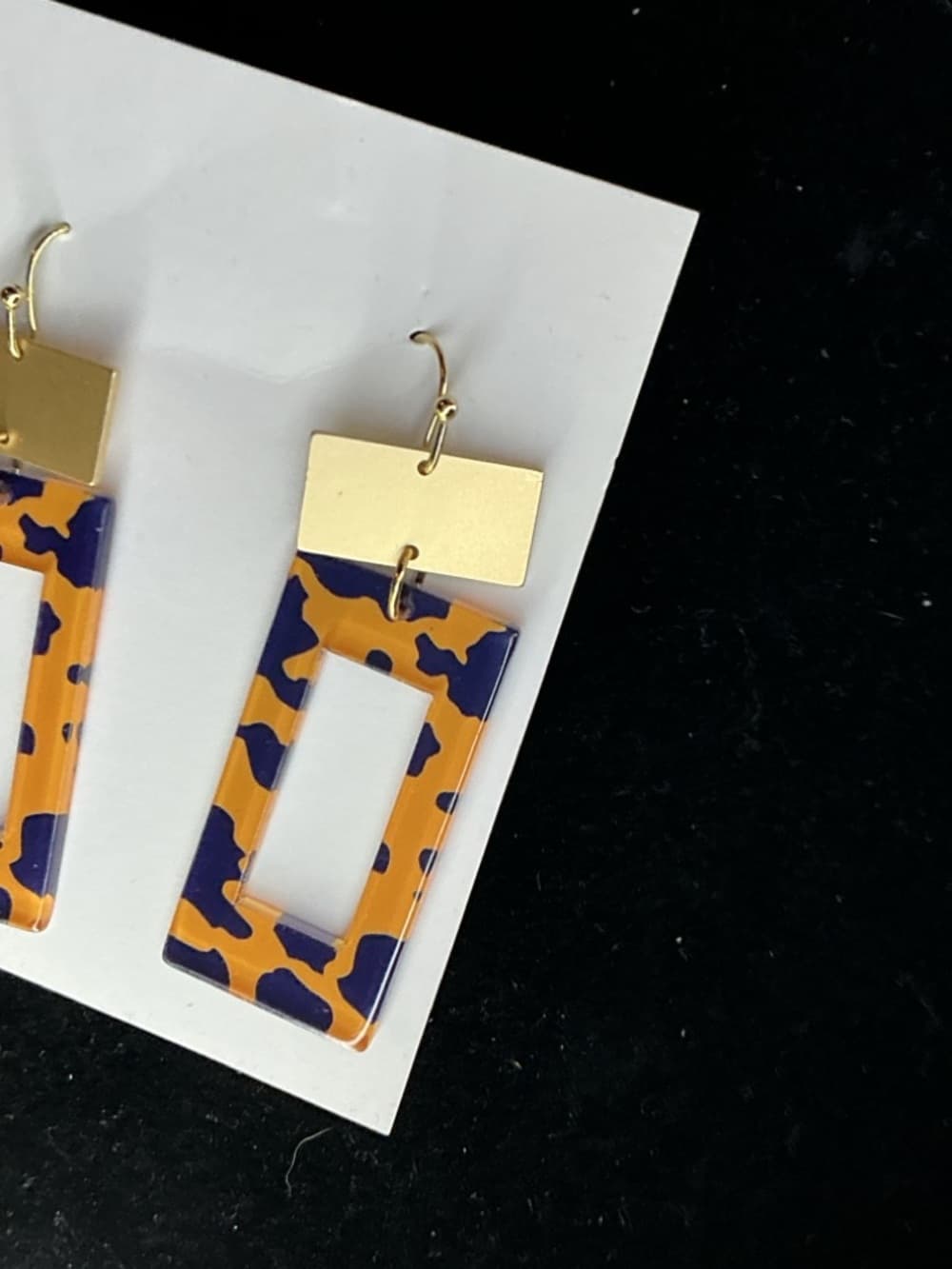 Geometric Acrylic Tortoise Shell Dangle Earrings Gold Statement Boho Chic - Thumbnail 4