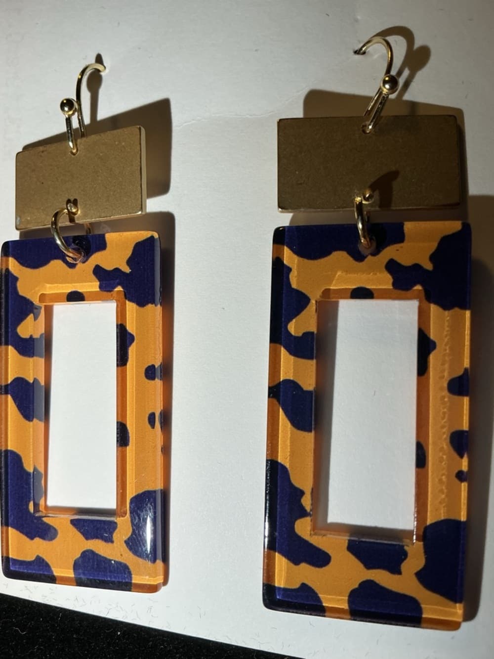 Geometric Acrylic Tortoise Shell Dangle Earrings Gold Statement Boho Chic - Thumbnail 5