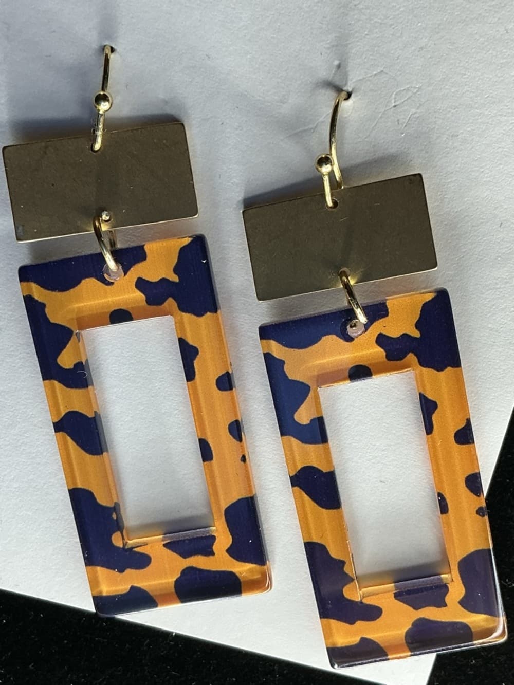 Geometric Acrylic Tortoise Shell Dangle Earrings Gold Statement Boho Chic - Thumbnail 6
