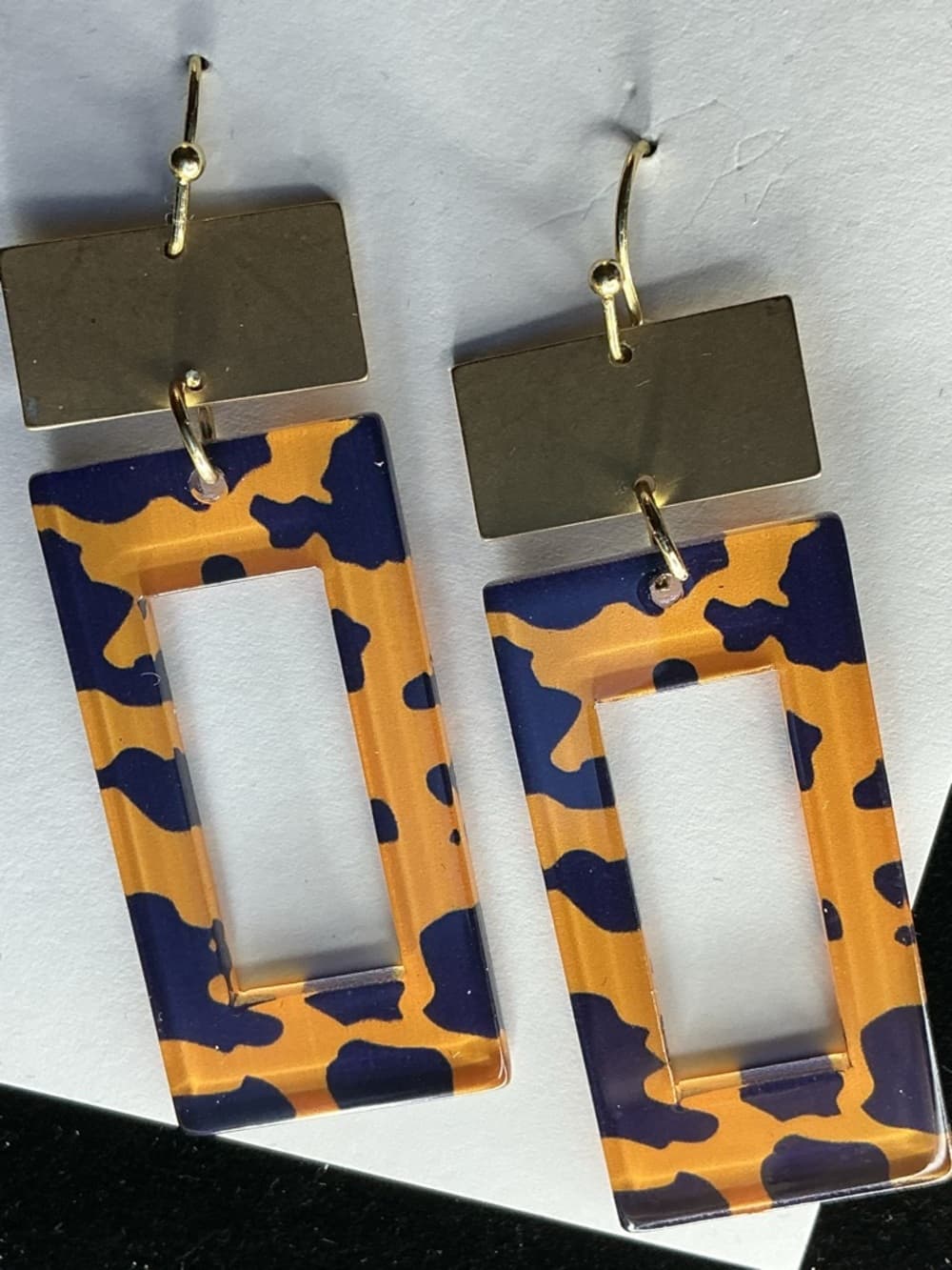 Geometric Acrylic Tortoise Shell Dangle Earrings Gold Statement Boho Chic - Thumbnail 3