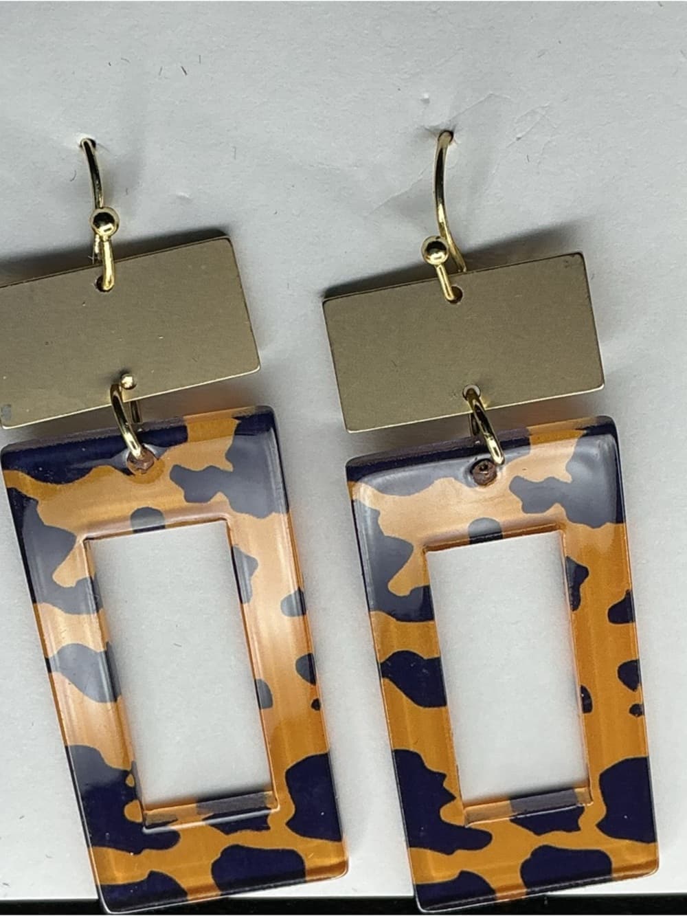 Geometric Acrylic Tortoise Shell Dangle Earrings Gold Statement Boho Chic - Thumbnail 8