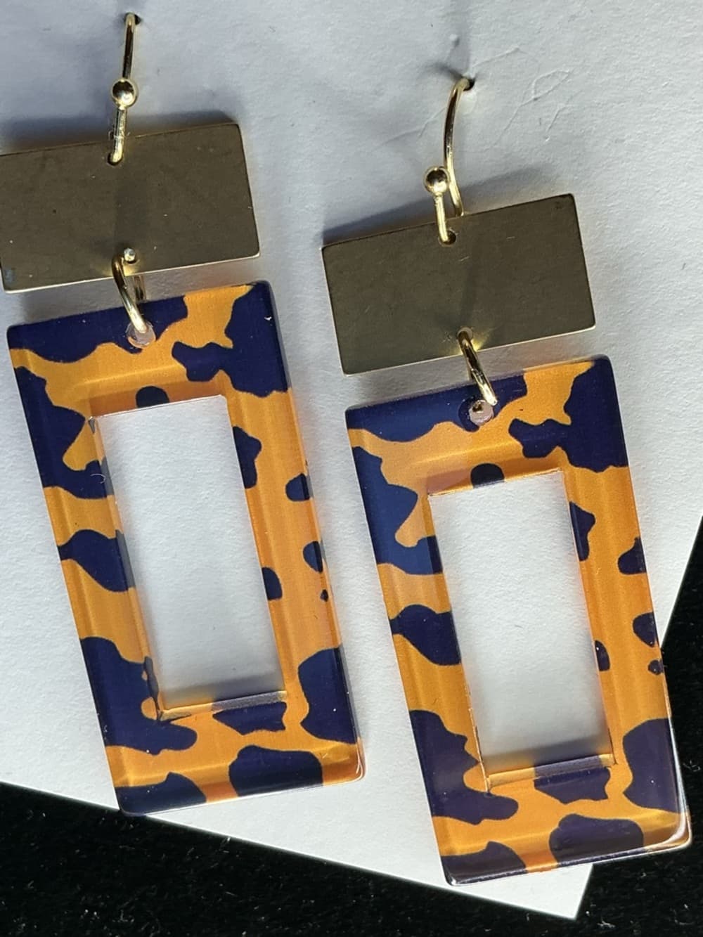Geometric Acrylic Tortoise Shell Dangle Earrings Gold Statement Boho Chic