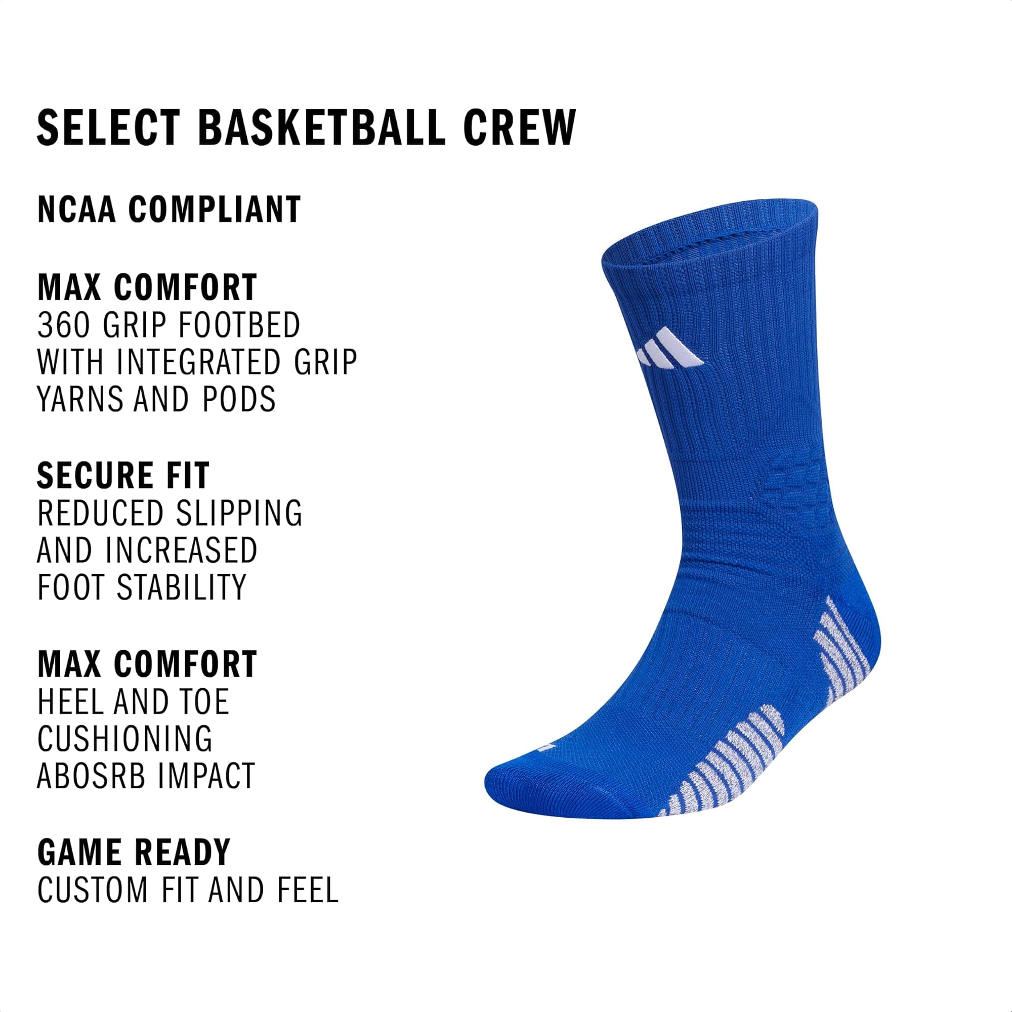 adidas Unisex Select Basketball Socks (1 Pair) - Team Royal Blue/White/1/Crew - - Thumbnail 3