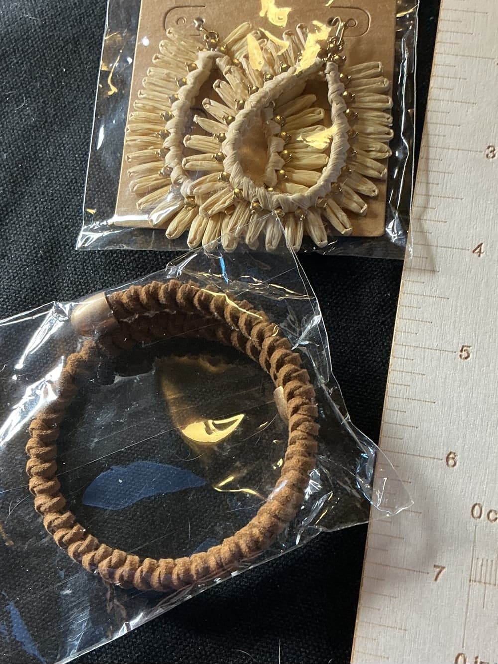 ★ Boho Raffia Earrings & Wood Bead Bracelet Bundle